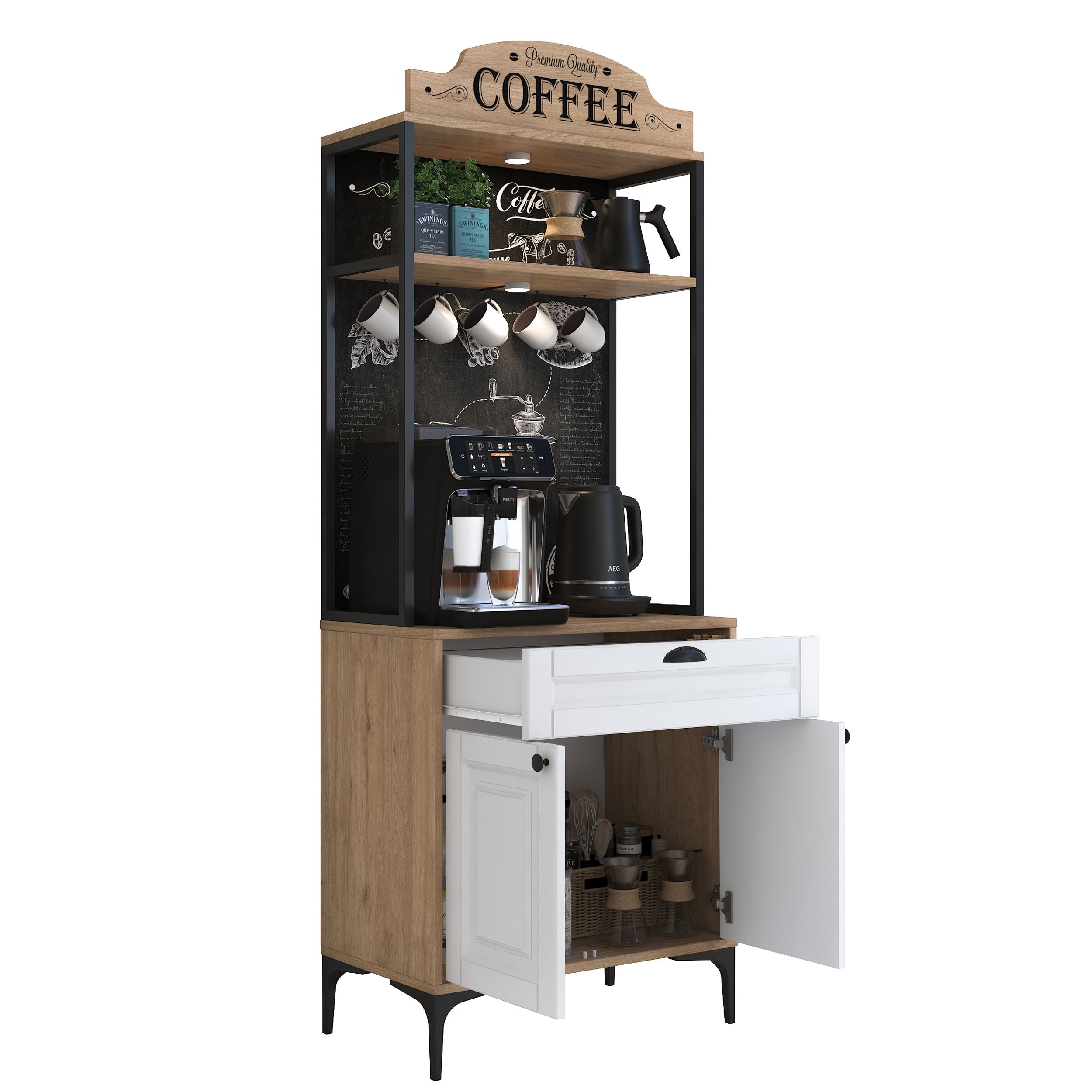 Rani JE157 Işıklı Kahve Köşesi Membran Kapaklı Çekmeceli Çok Amaçlı Mu