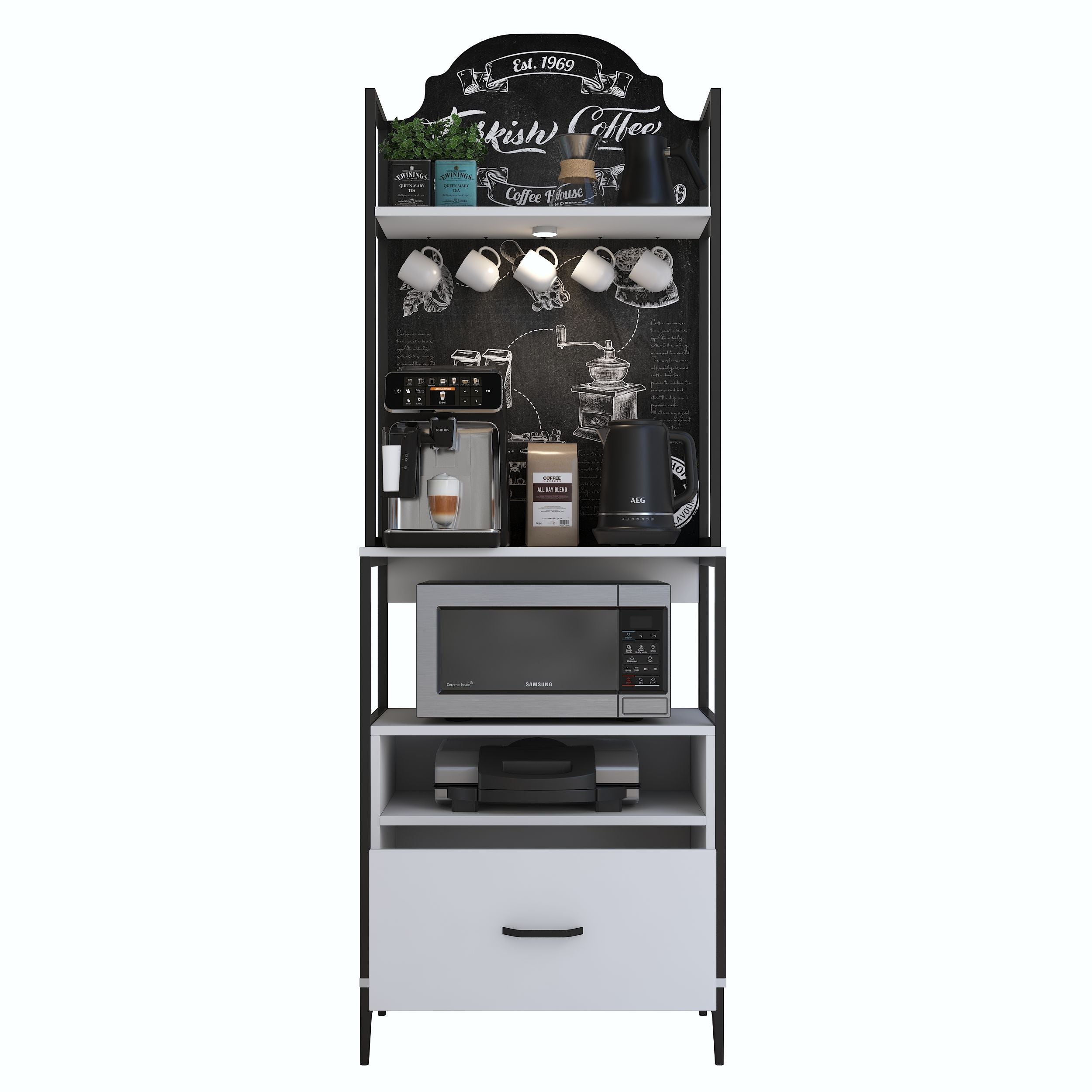 Rani JE155 Işıklı Kahve Köşesi Çekmeceli Çok Amaçlı Mutfak Dolabı Beya