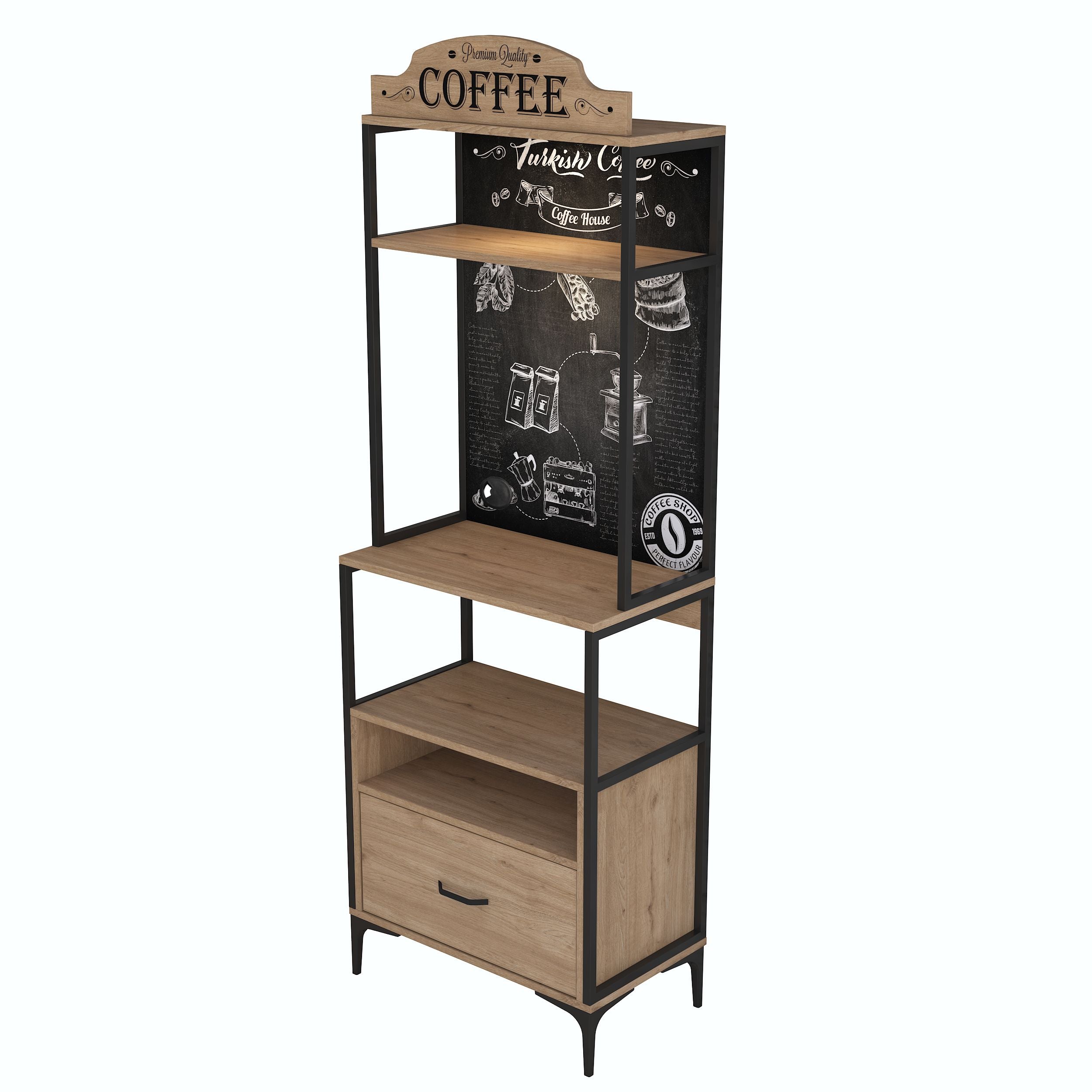 Rani JE154 Işıklı Kahve Köşesi Çekmeceli Çok Amaçlı Mutfak Dolabı Sepe