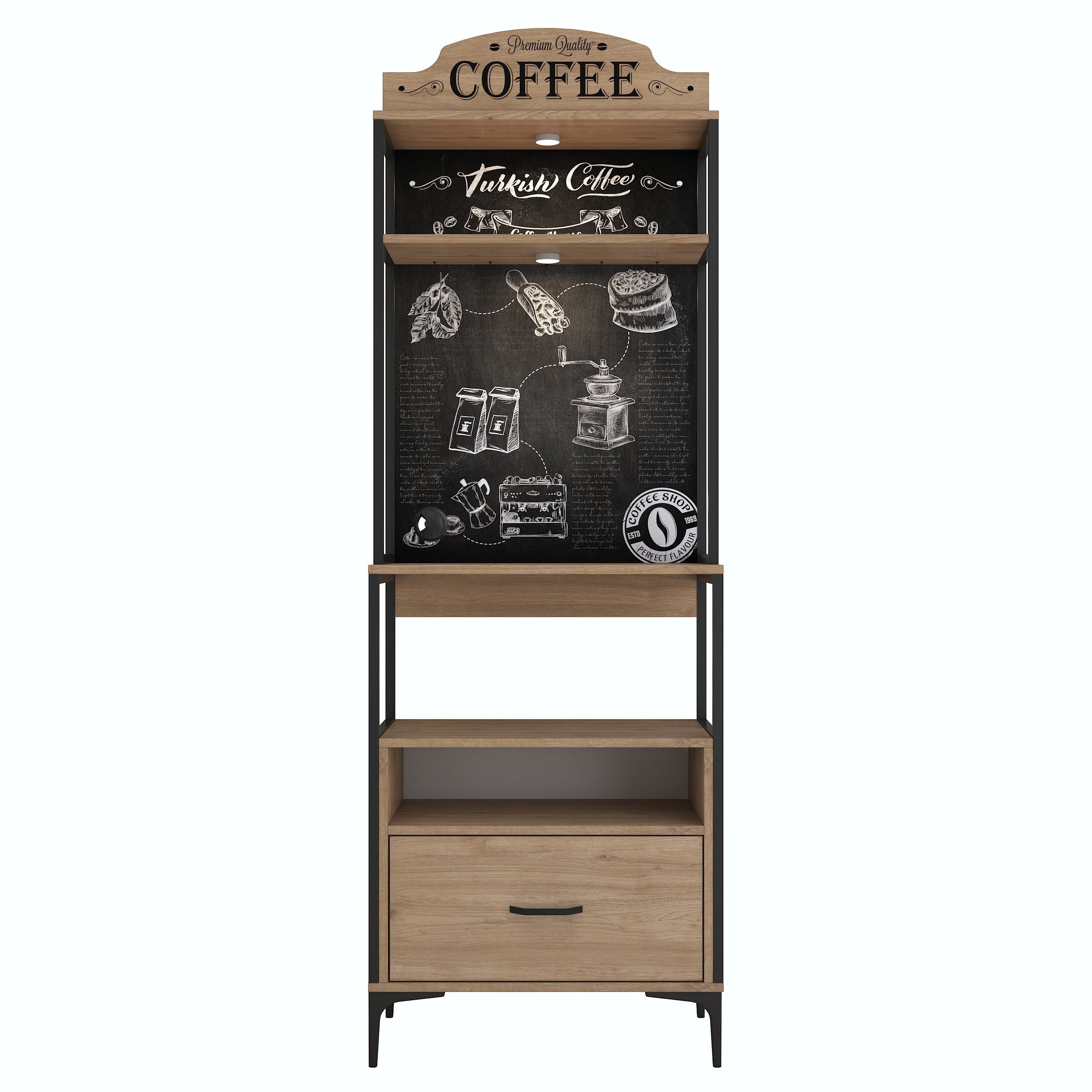 Rani JE154 Işıklı Kahve Köşesi Çekmeceli Çok Amaçlı Mutfak Dolabı Sepe