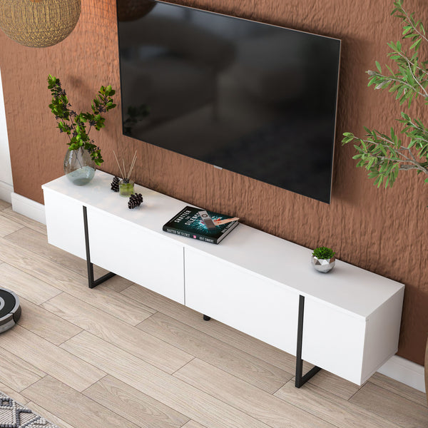 Rani AA143 Tv Ünitesi Düşer Kapaklı Metal Ayaklı Tv Sehpası 180 Cm Beyaz