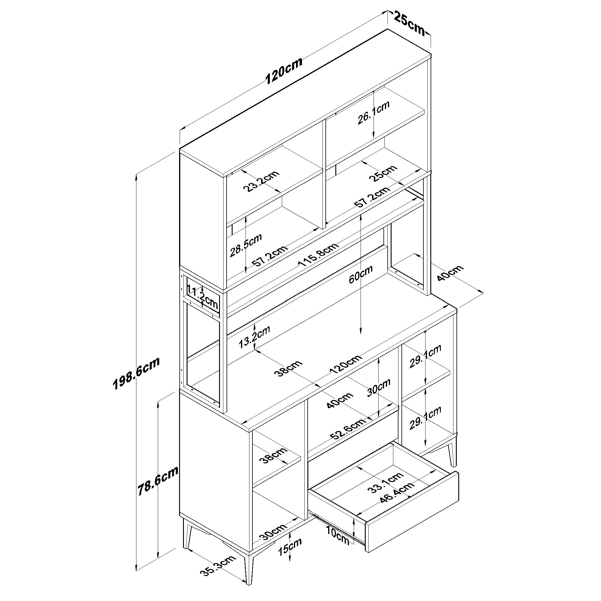 Rani JE169 Çok Amaçlı Dolap 6 Kapaklı 2 Çekmeceli Kiler Mutfak Dolabı