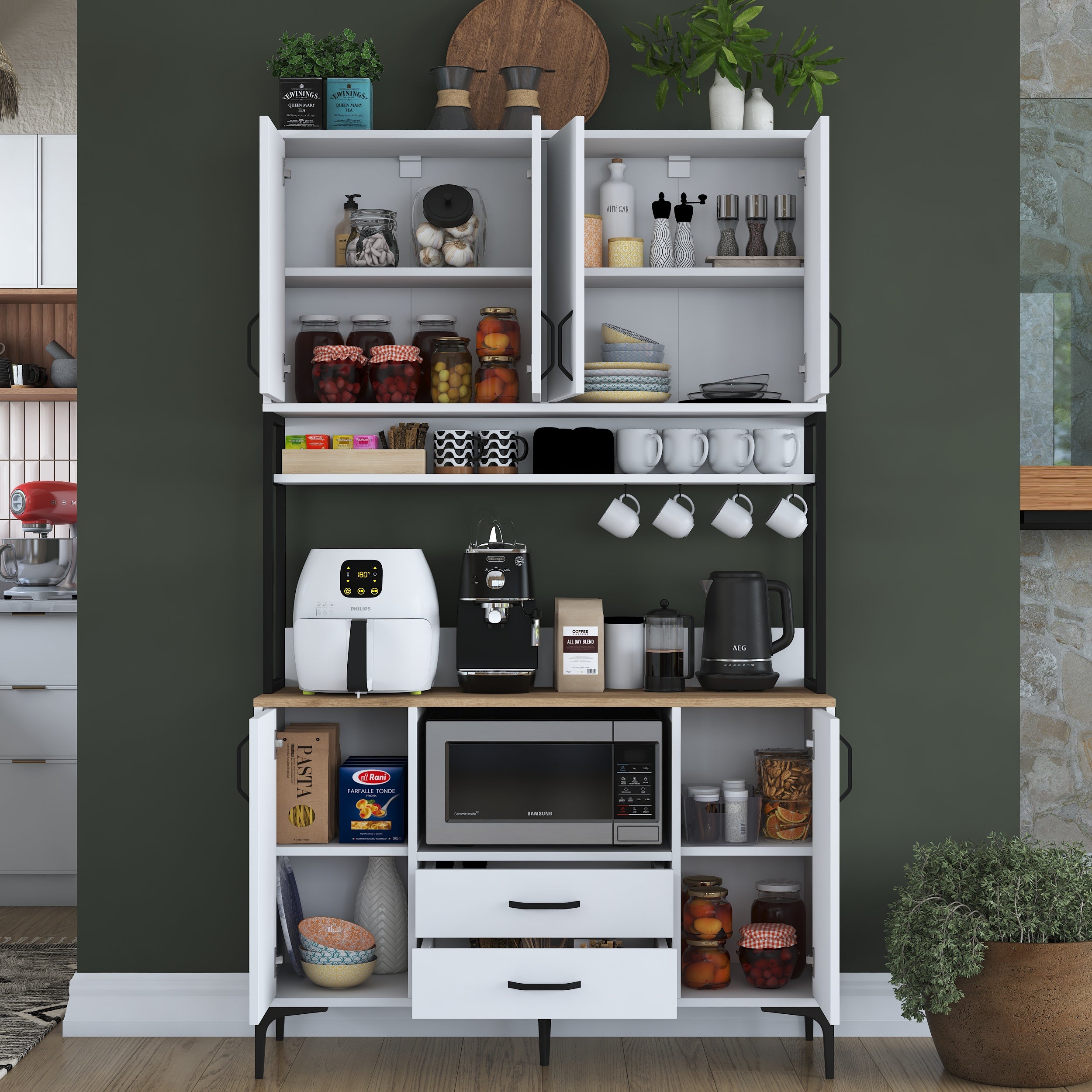 家具 EAA9 Rani JE169 Çok Amaçlı Dolap 6 Kapaklı 2 Çekmeceli Kiler Mutfak Dolabı