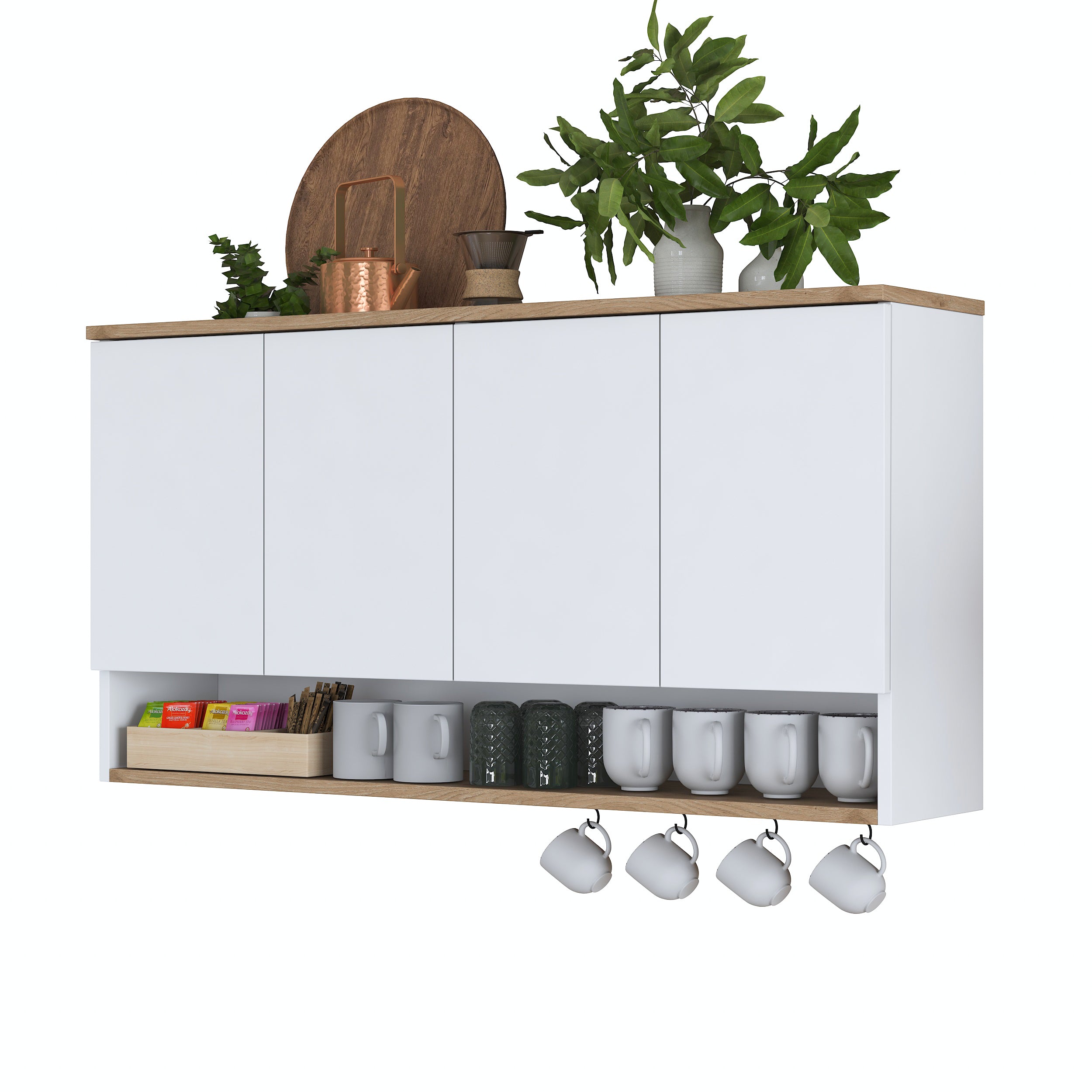 Rani JE198 Kahve Köşesi Çok Amaçlı Dolap Üst Modül Mutfak Rafı Beyaz -