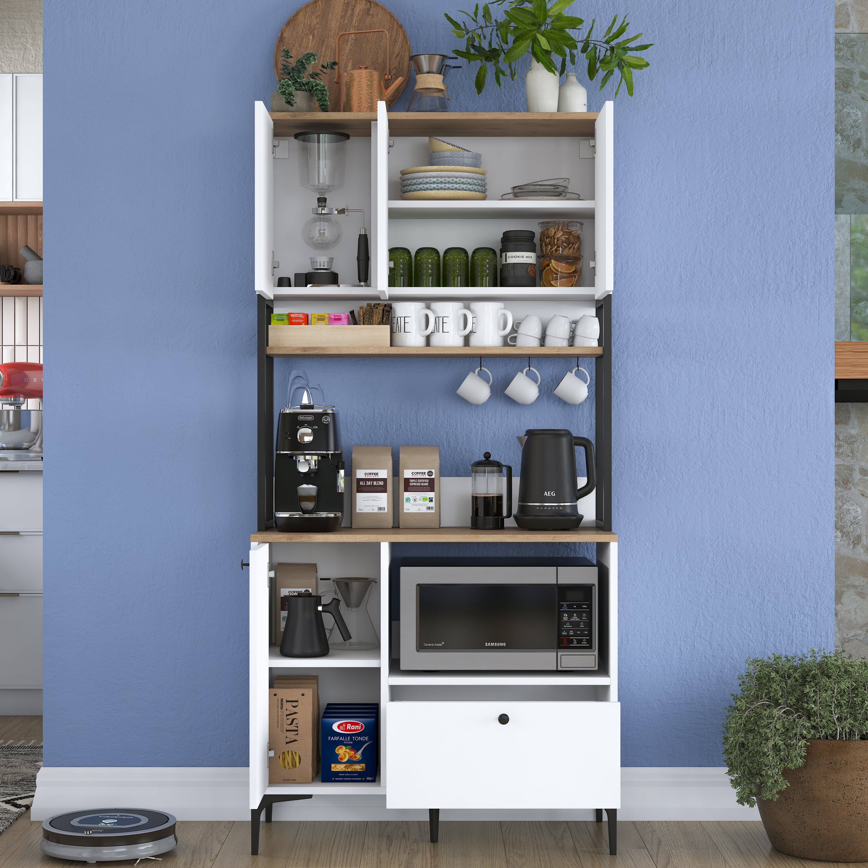 Rani JE159 Çok Amaçlı Dolap 4 Kapaklı 1 Çekmeceli Kiler Mutfak Dolabı