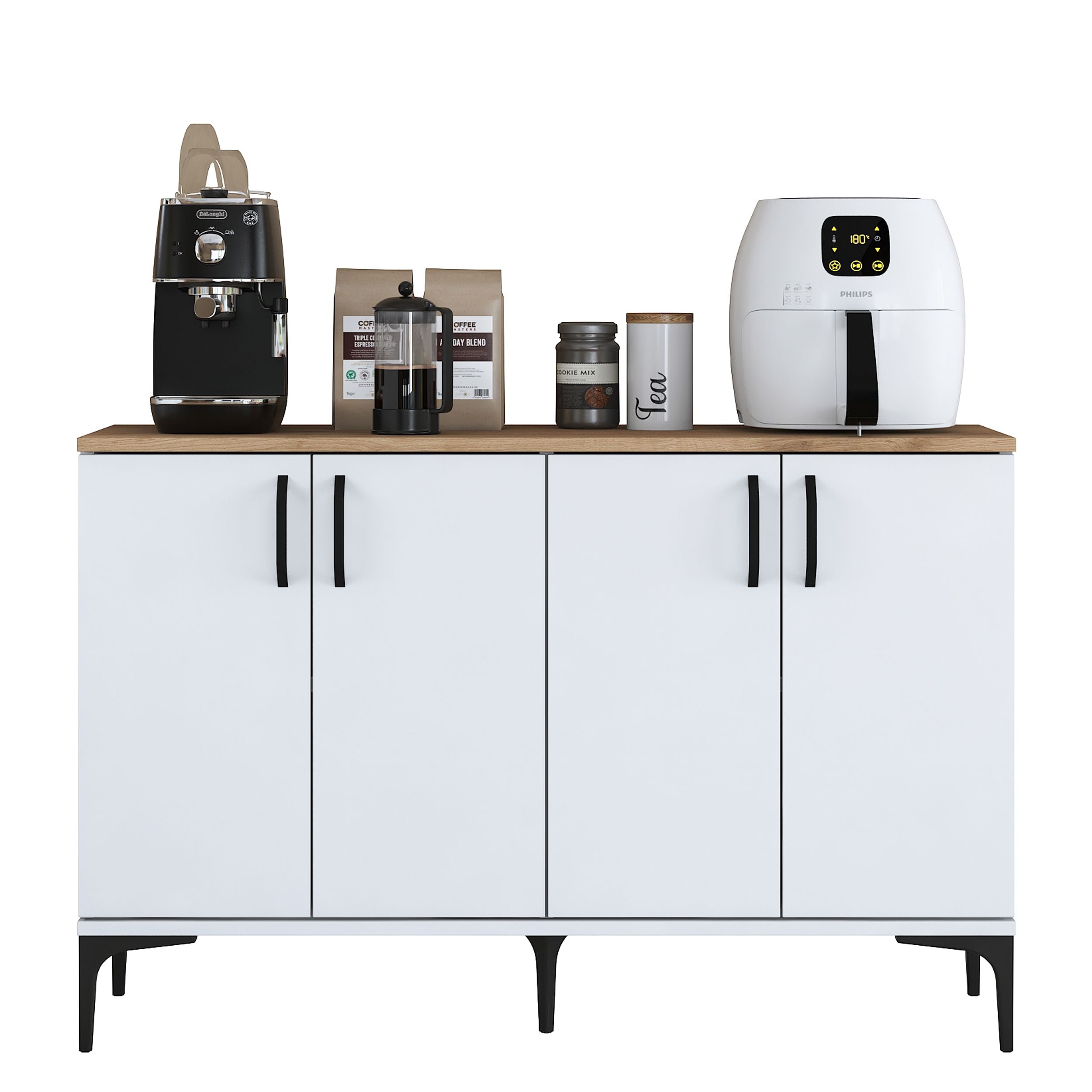 りんねページ Rani JE162 Kahve Köşesi Çok Amaçlı Dolap 4 Kapaklı Kiler Mutfak Dolabı