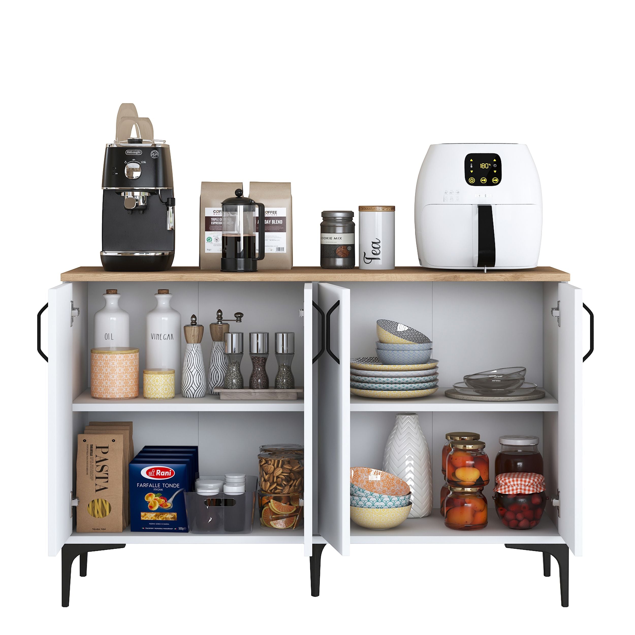 Rani JE162 Kahve Köşesi Çok Amaçlı Dolap 4 Kapaklı Kiler Mutfak Dolabı