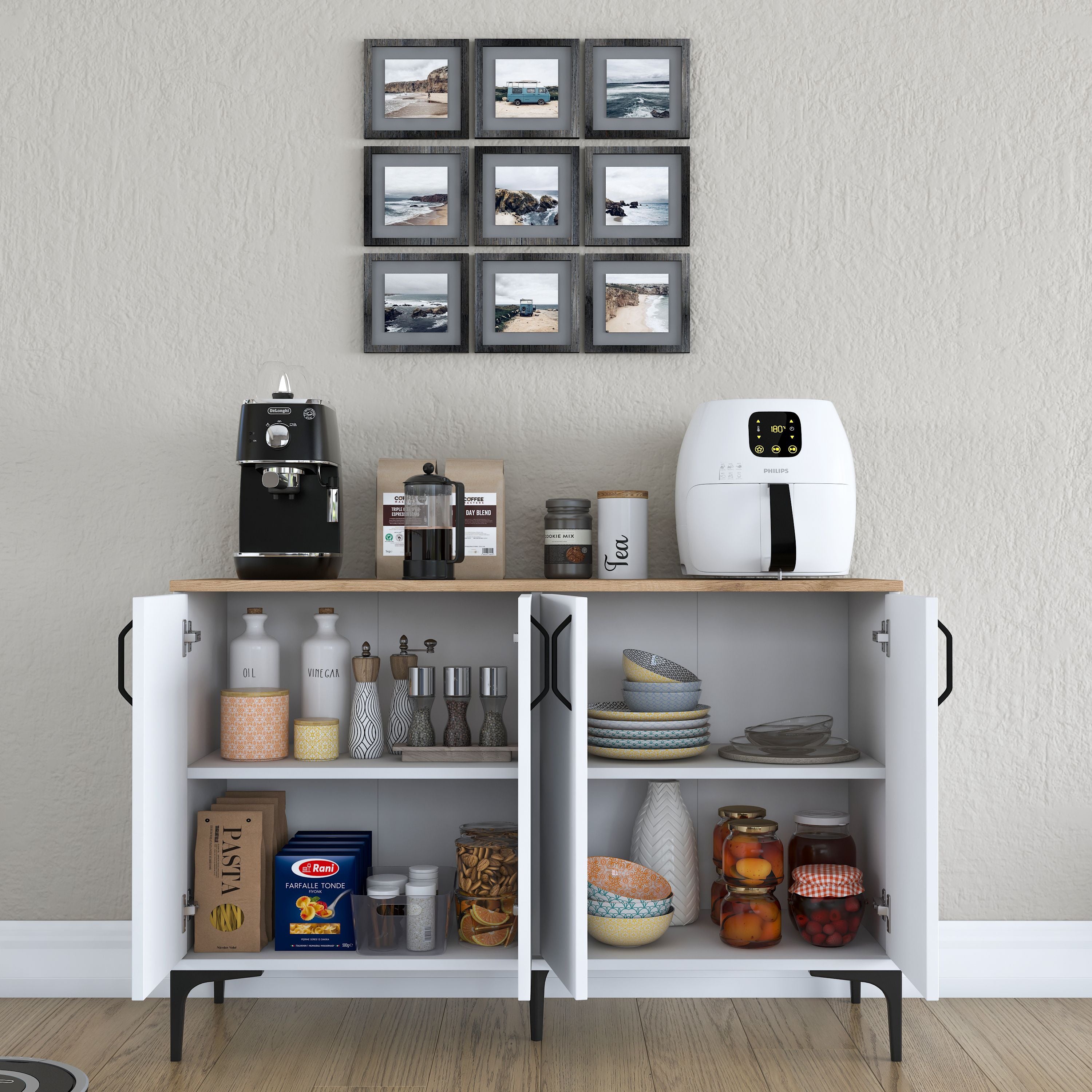 Rani JE162 Kahve Köşesi Çok Amaçlı Dolap 4 Kapaklı Kiler Mutfak Dolabı