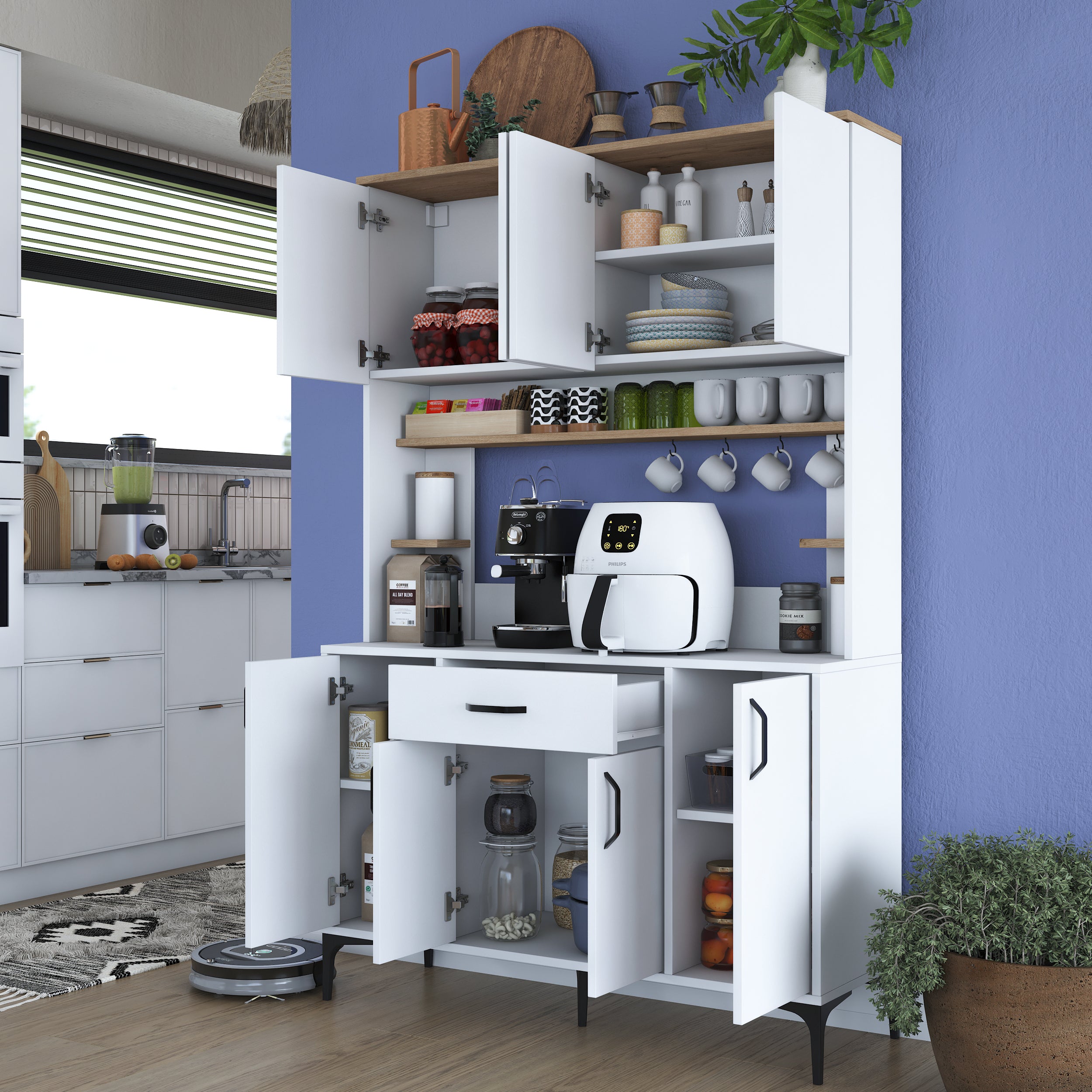 Rani JE177 Çok Amaçlı Dolap 8 Kapaklı 1 Çekmeceli Raflı Kiler Mutfak D