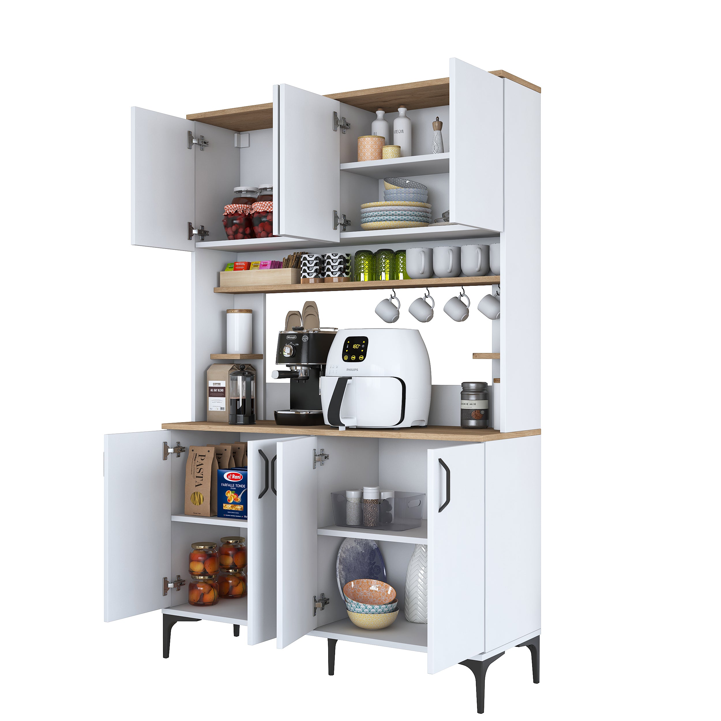 Rani JE176 Çok Amaçlı Dolap 8 Kapaklı Kiler Mutfak Dolabı Sepet Ceviz