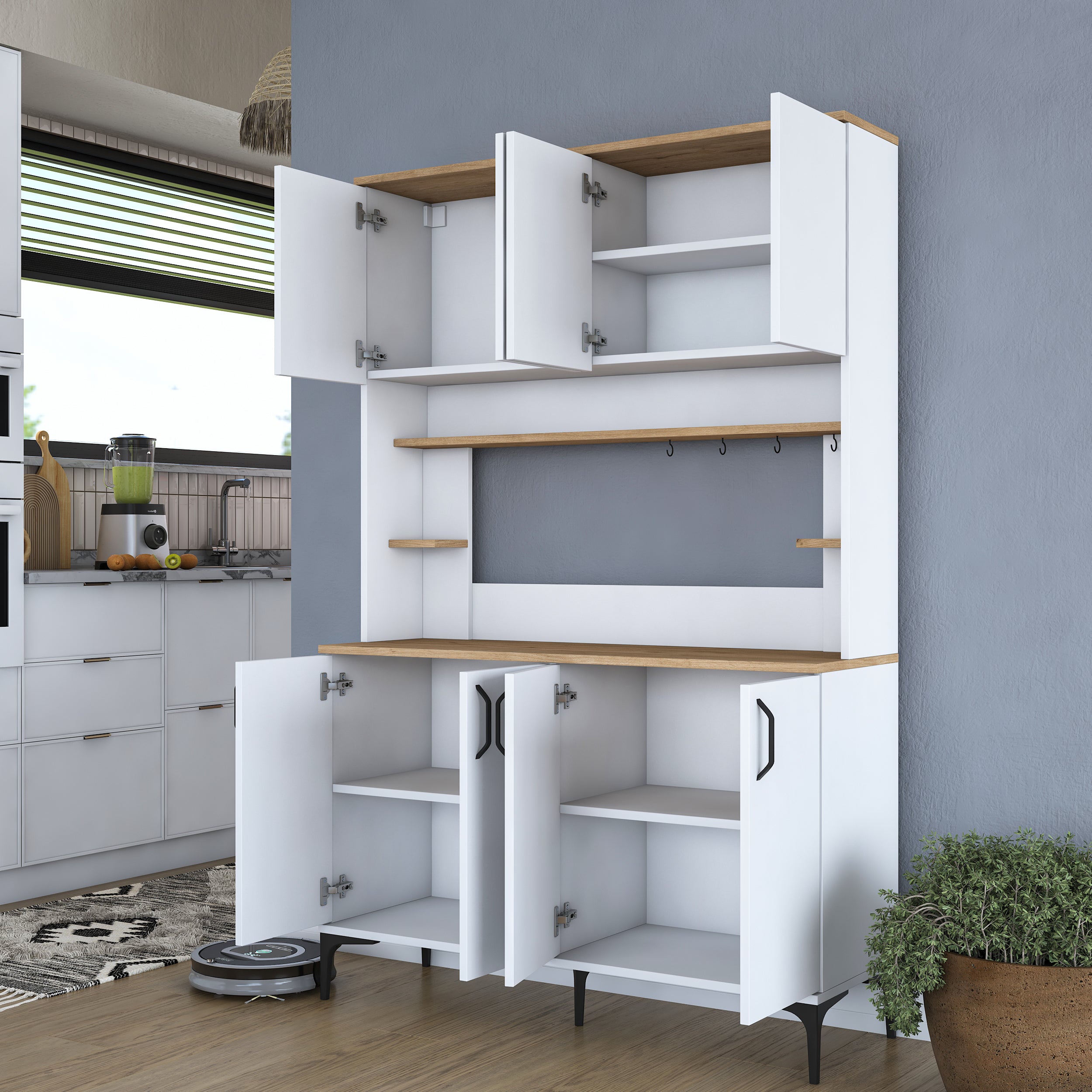 Rani JE176 Çok Amaçlı Dolap 8 Kapaklı Kiler Mutfak Dolabı Sepet Ceviz