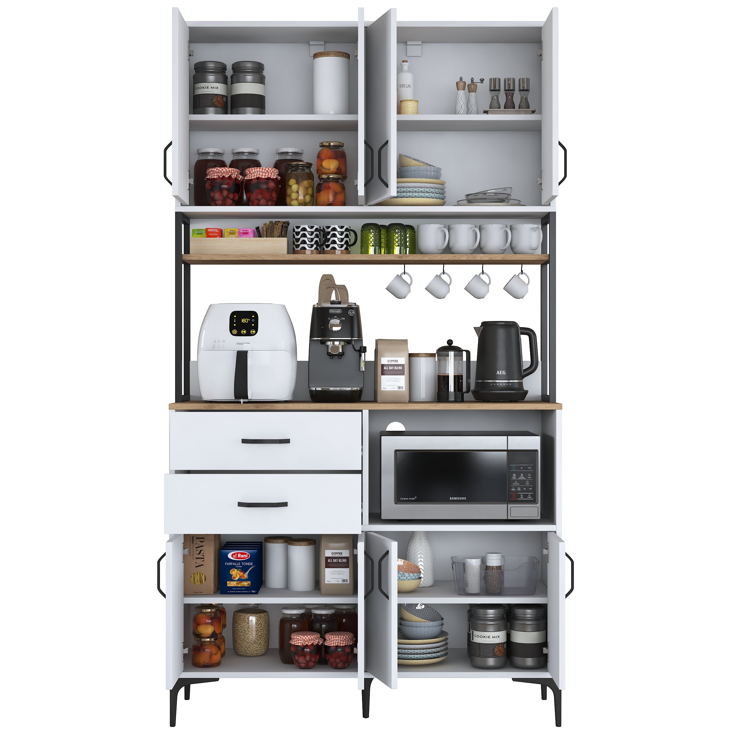 Rani JE180 Çok Amaçlı Dolap 8 Kapaklı 2 Çekmeceli Kiler Mutfak Dolabı