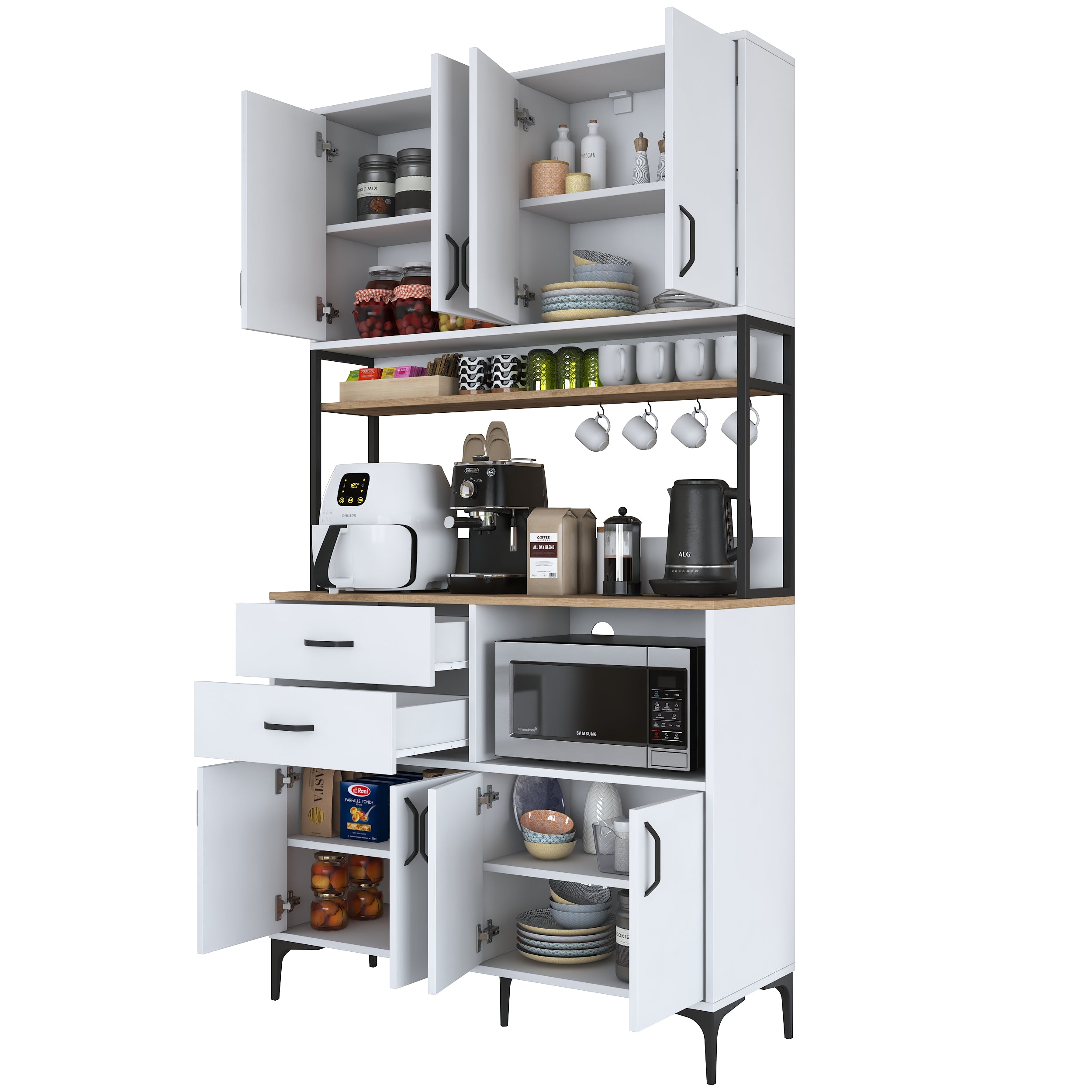 Rani JE180 Çok Amaçlı Dolap 8 Kapaklı 2 Çekmeceli Kiler Mutfak Dolabı