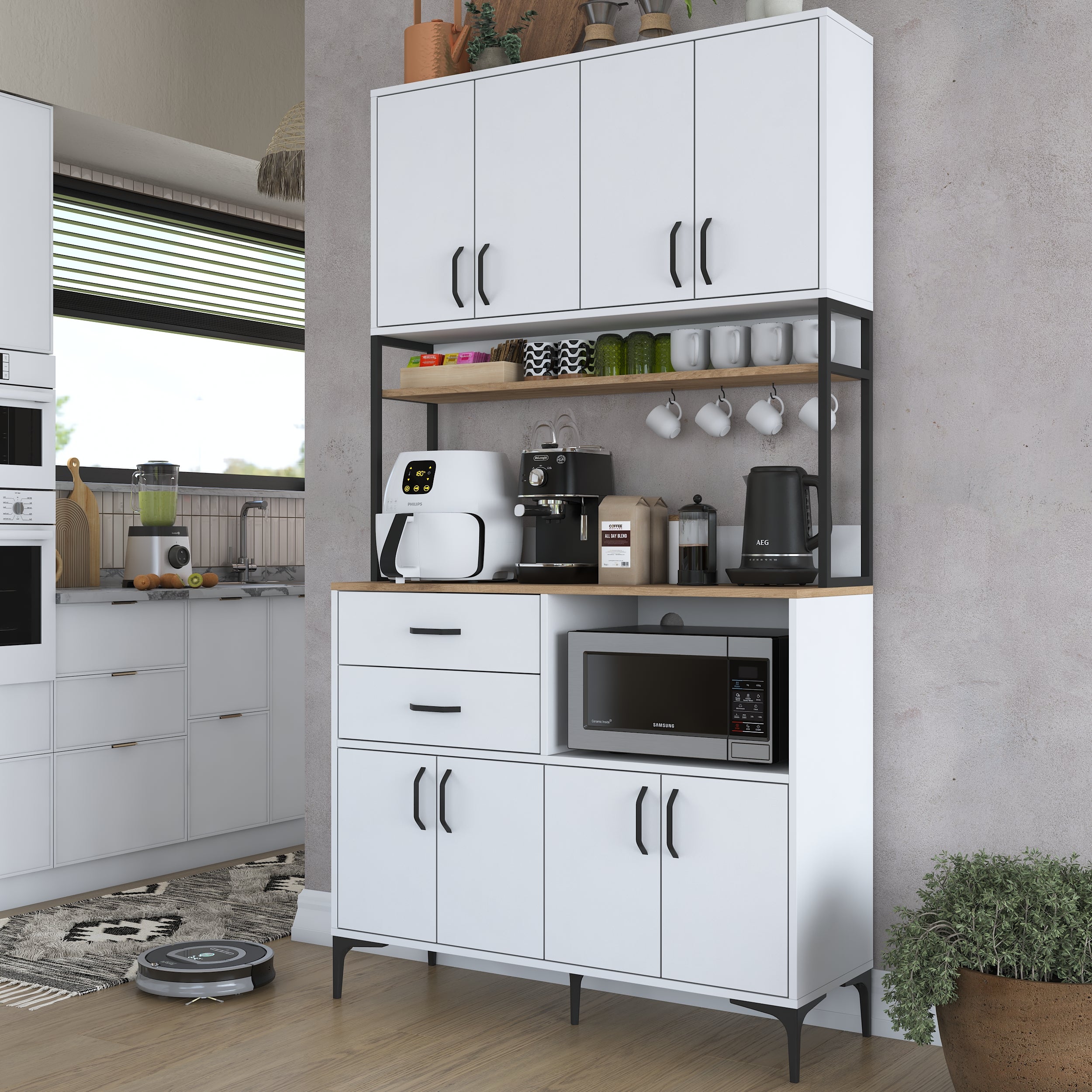 Rani JE180 Çok Amaçlı Dolap 8 Kapaklı 2 Çekmeceli Kiler Mutfak Dolabı