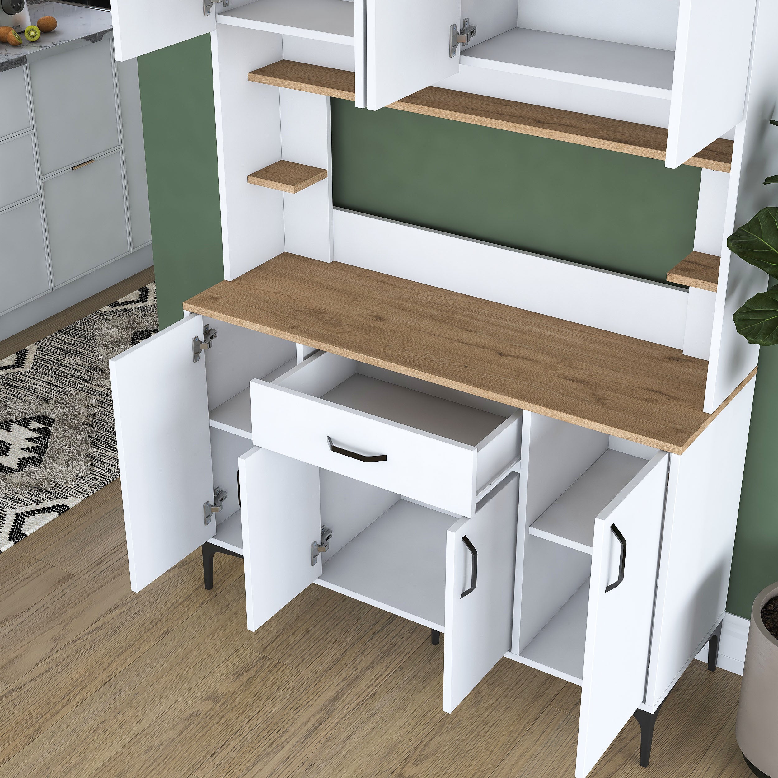 Rani JE177 Çok Amaçlı Dolap Çekmeceli 8 Kapaklı Kiler Mutfak