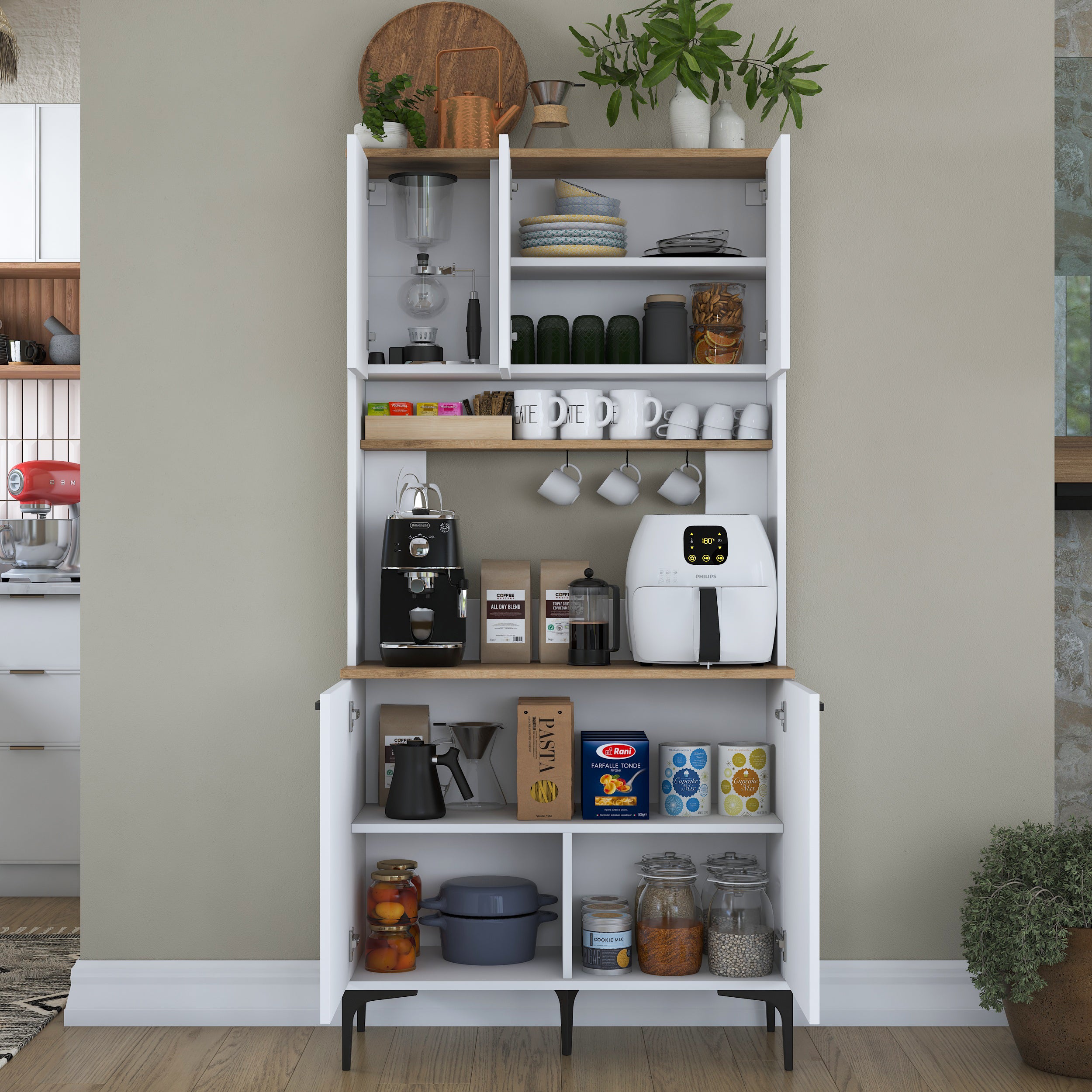 Rani JE192 Çok Amaçlı Dolap 5 Kapaklı Kiler Mutfak Dolabı Beyaz - Sepe