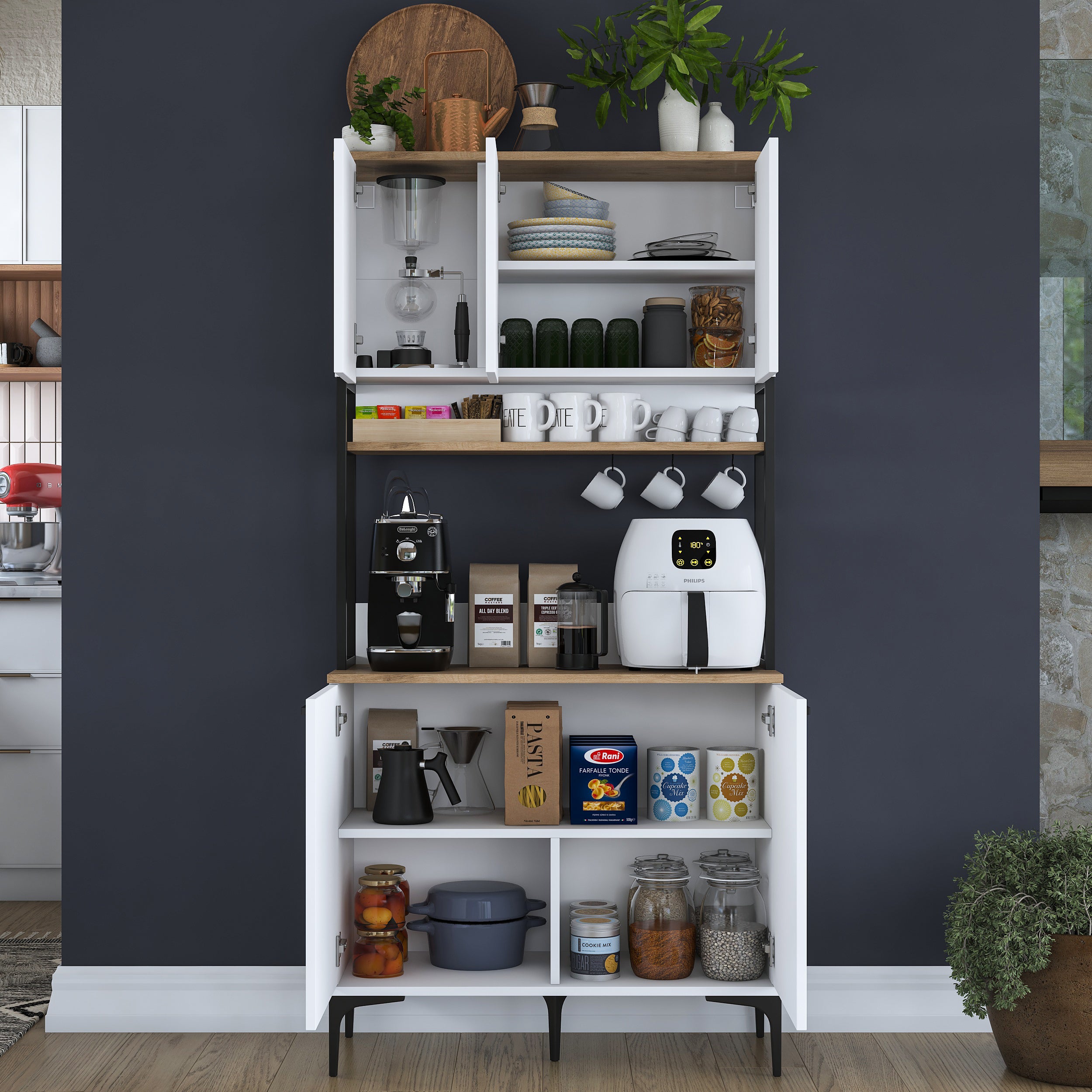 Rani JE193 Çok Amaçlı Dolap 5 Kapaklı Kiler Mutfak Dolabı Beyaz - Sepe