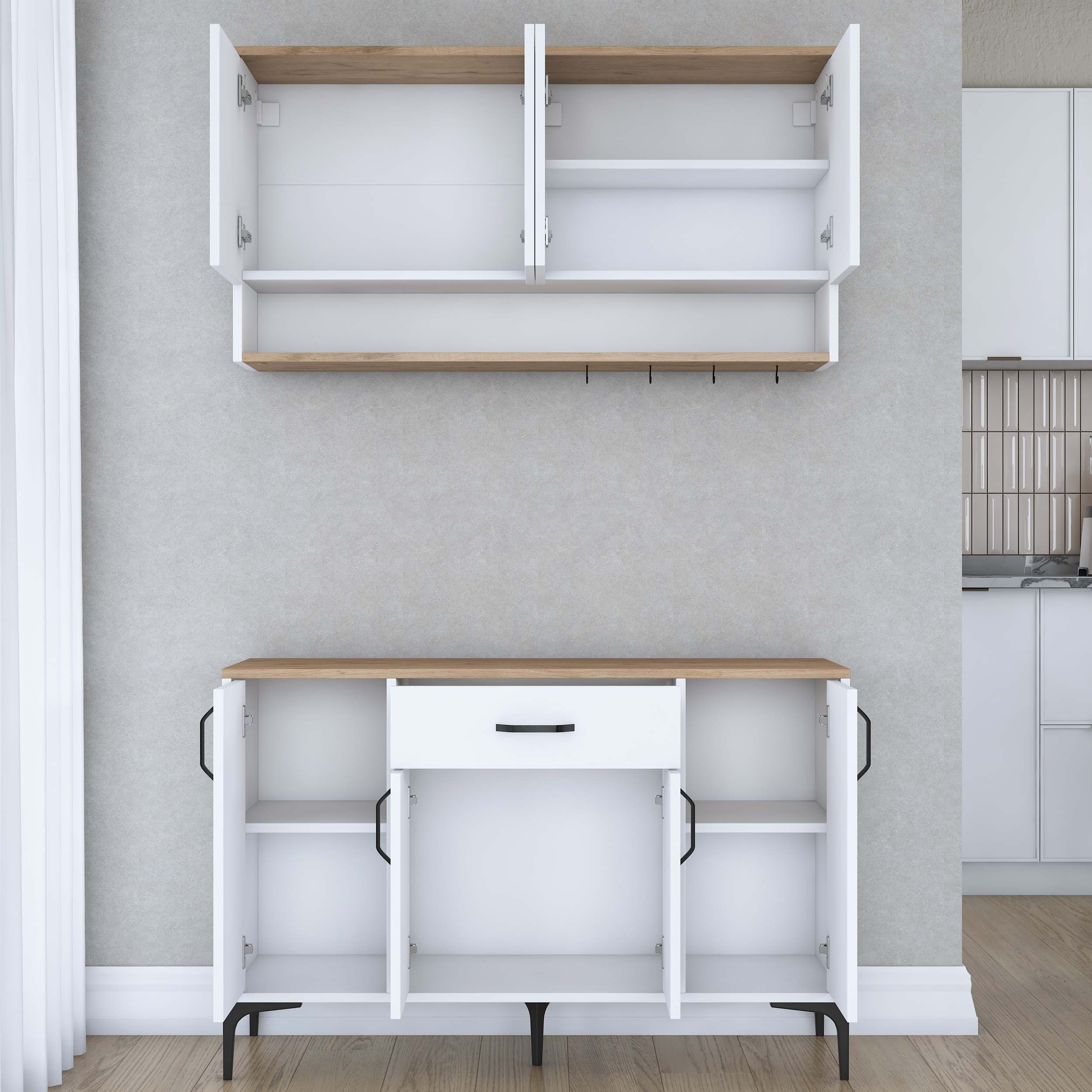 Rani JE203 Kahve Köşesi Çok Amaçlı Dolap 8 Kapaklı 1 Çekmeceli Mutfak