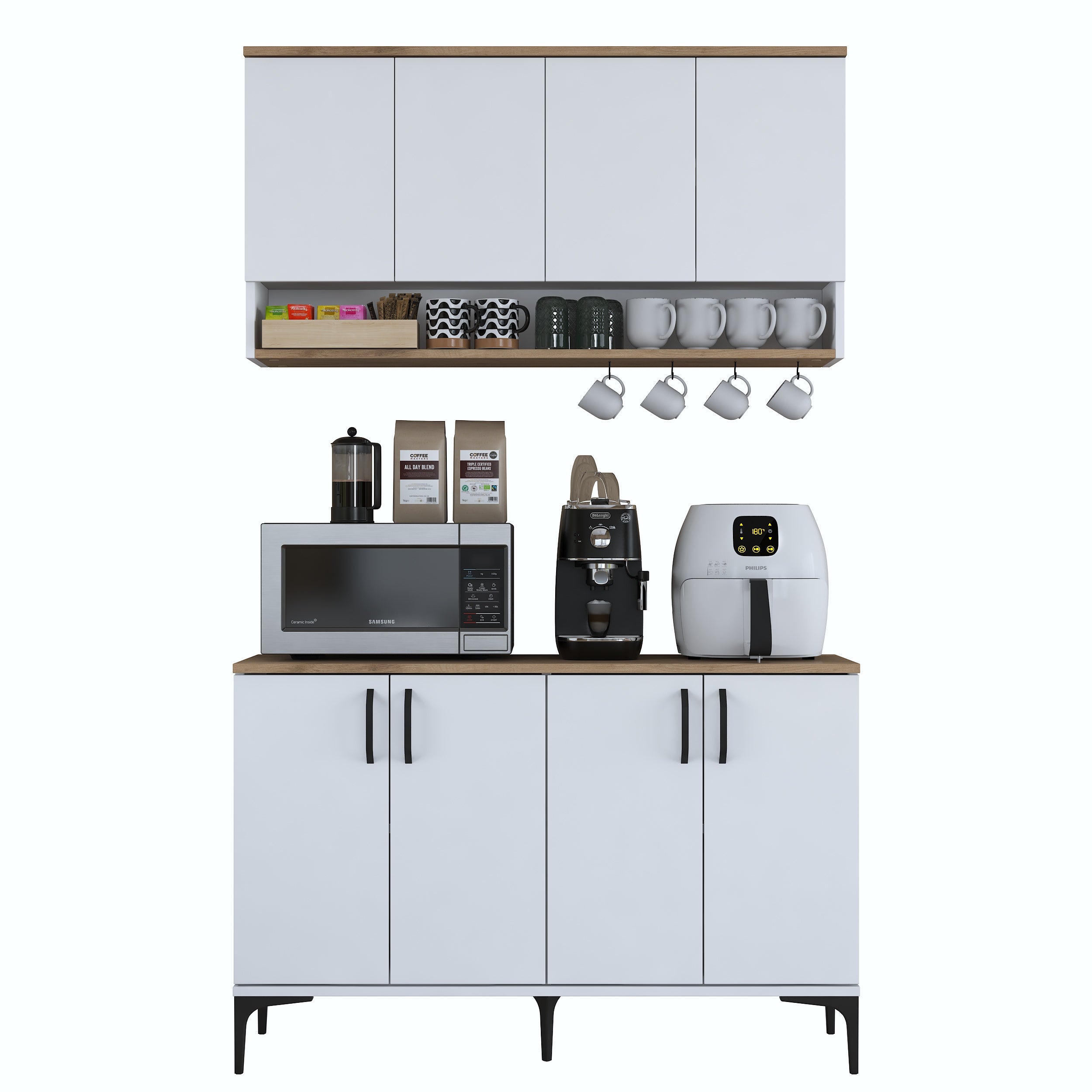 Rani JE204 Kahve Köşesi Çok Amaçlı Dolap 8 Kapaklı Mutfak Dolabı Beyaz