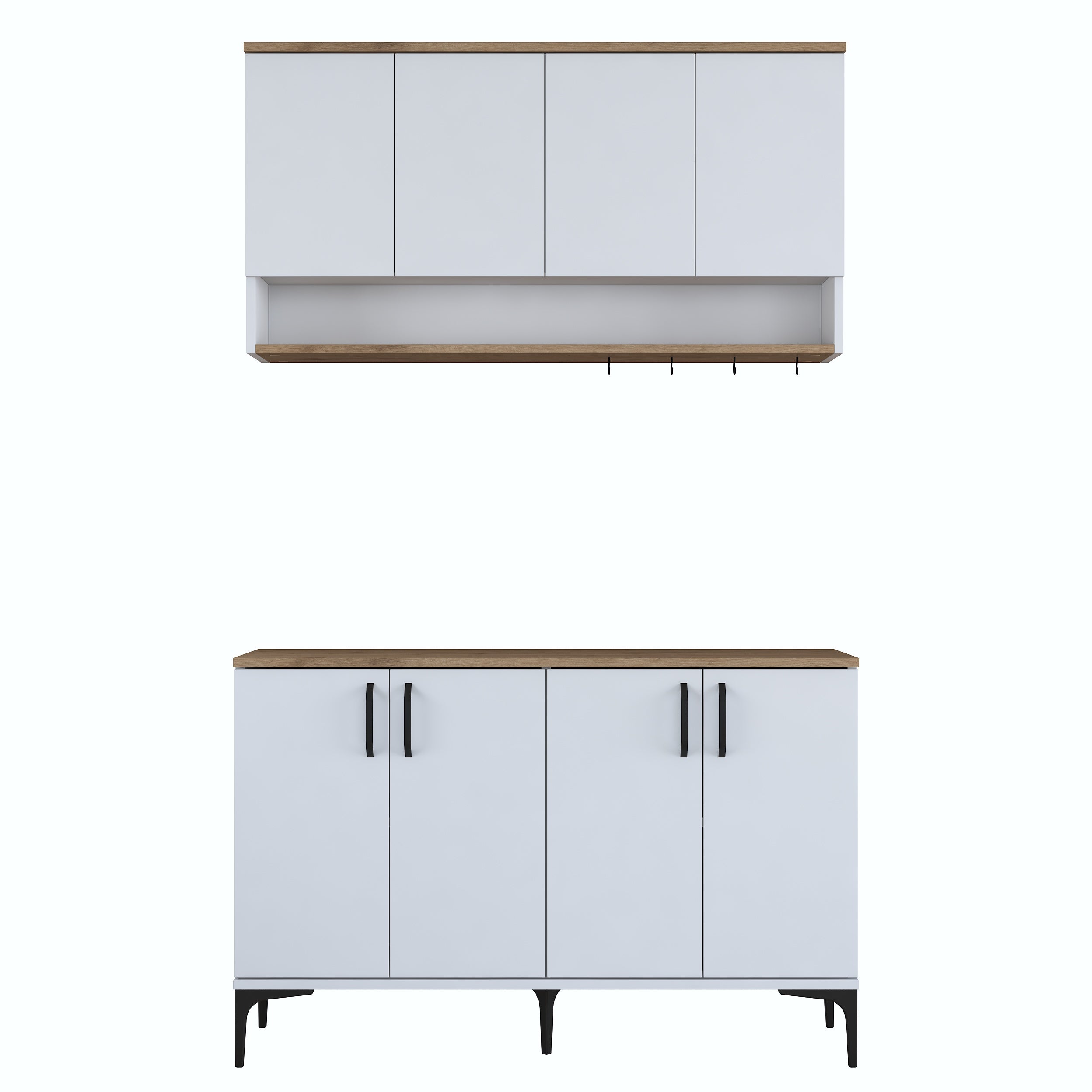 Rani JE204 Kahve Köşesi Çok Amaçlı Dolap 8 Kapaklı Mutfak Dolabı Beyaz