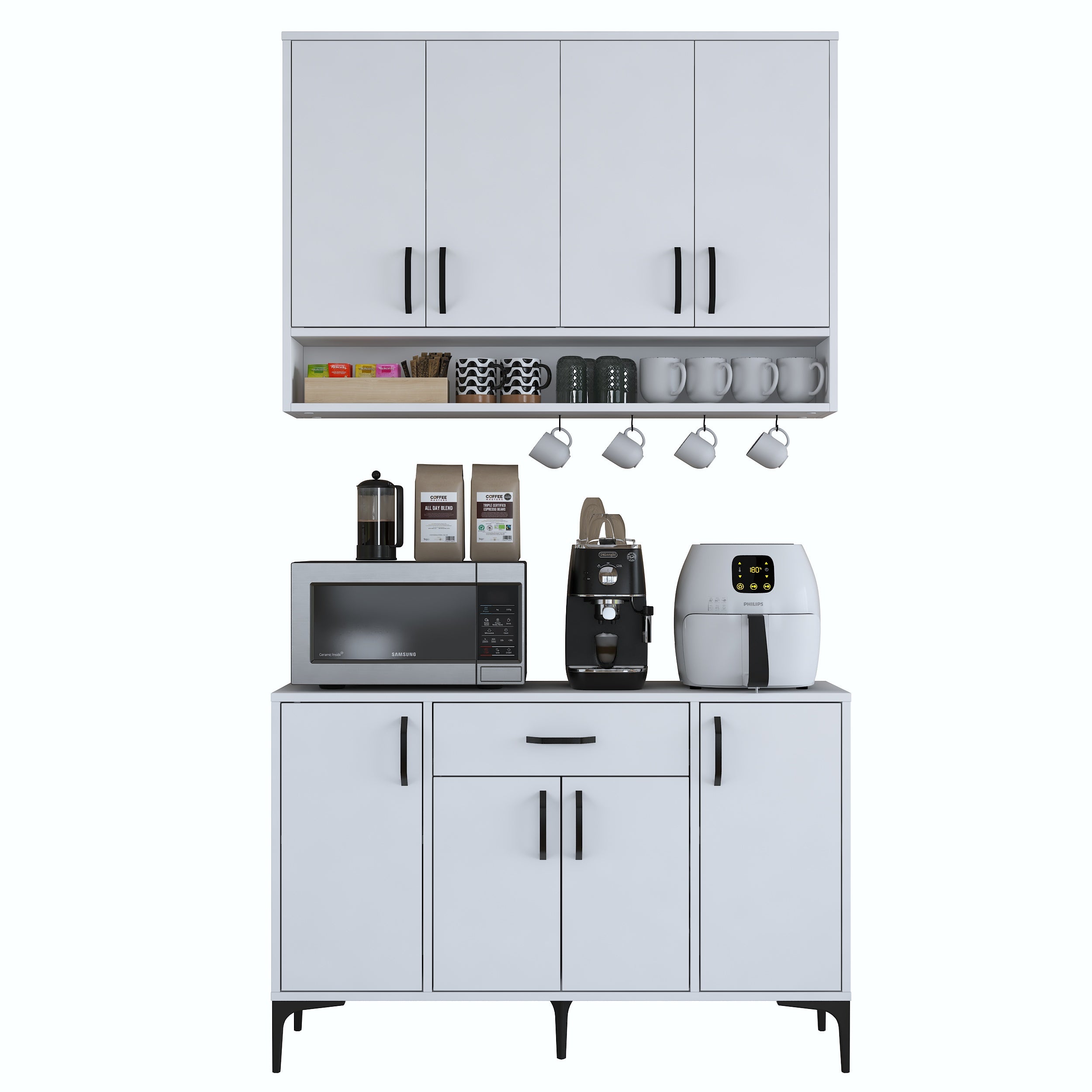 まみページ Rani JE205 Kahve Köşesi Çok Amaçlı Dolap 8 Kapaklı 1 Çekmeceli Mutfak