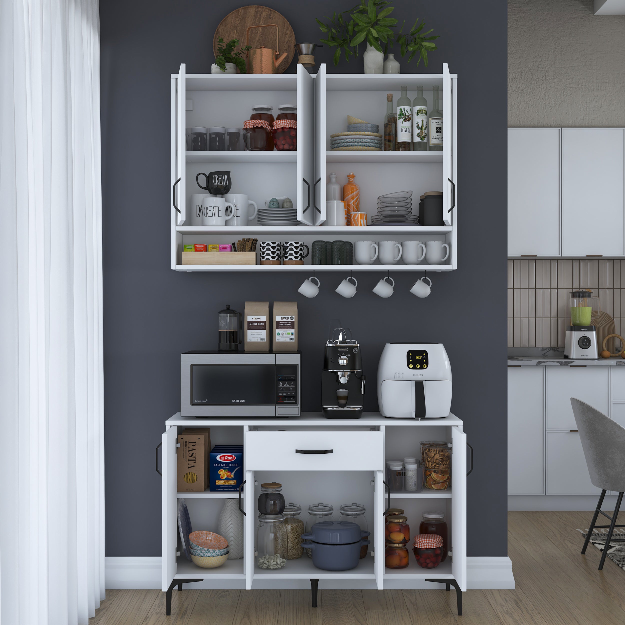 Rani JE205 Kahve Köşesi Çok Amaçlı Dolap 8 Kapaklı 1 Çekmeceli Mutfak