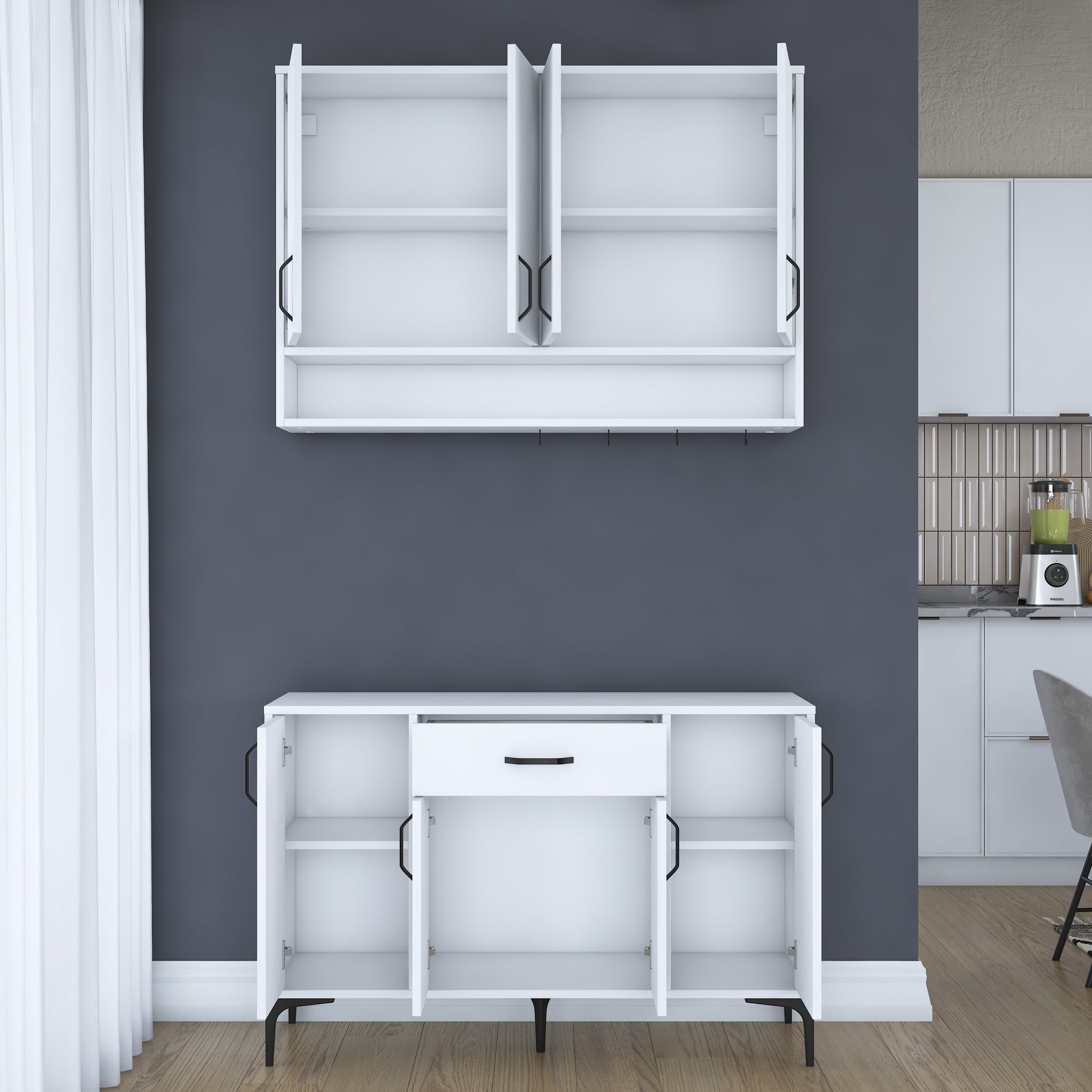 Rani JE205 Kahve Köşesi Çok Amaçlı Dolap 8 Kapaklı 1 Çekmeceli Mutfak