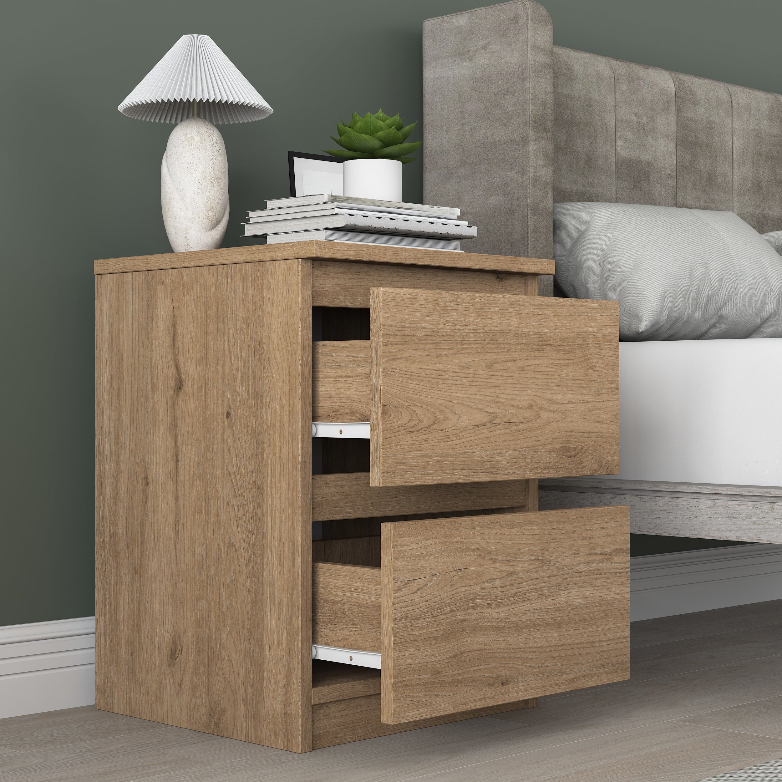 Rani BD109 Komodin Yatak Odası 2 Çekmeceli Komodin Sepet Ceviz