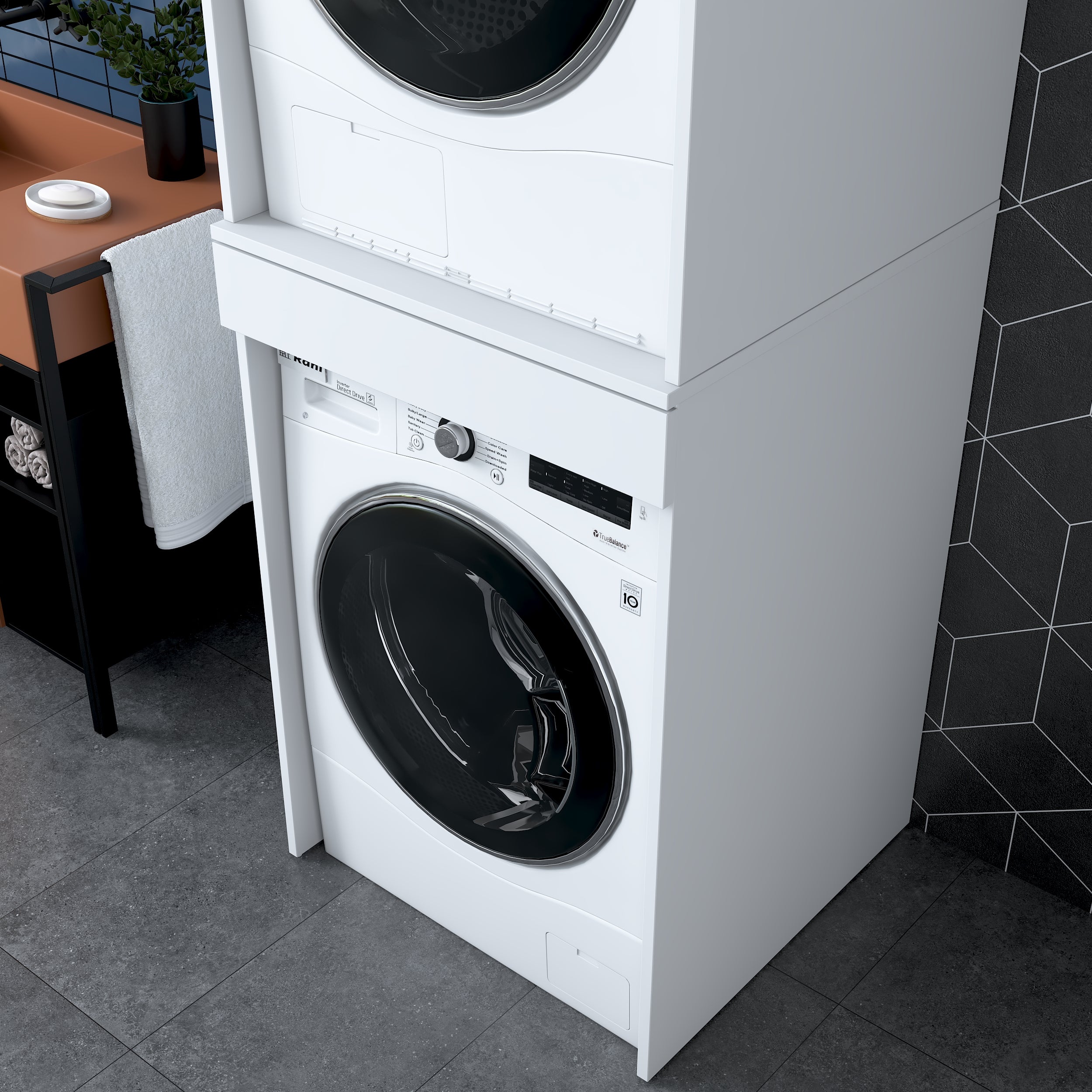 Rani KD113 Çamaşır Ve Kurutma Makinesi Dolabı Çekmeceli Banyo Dolabı Beyaz