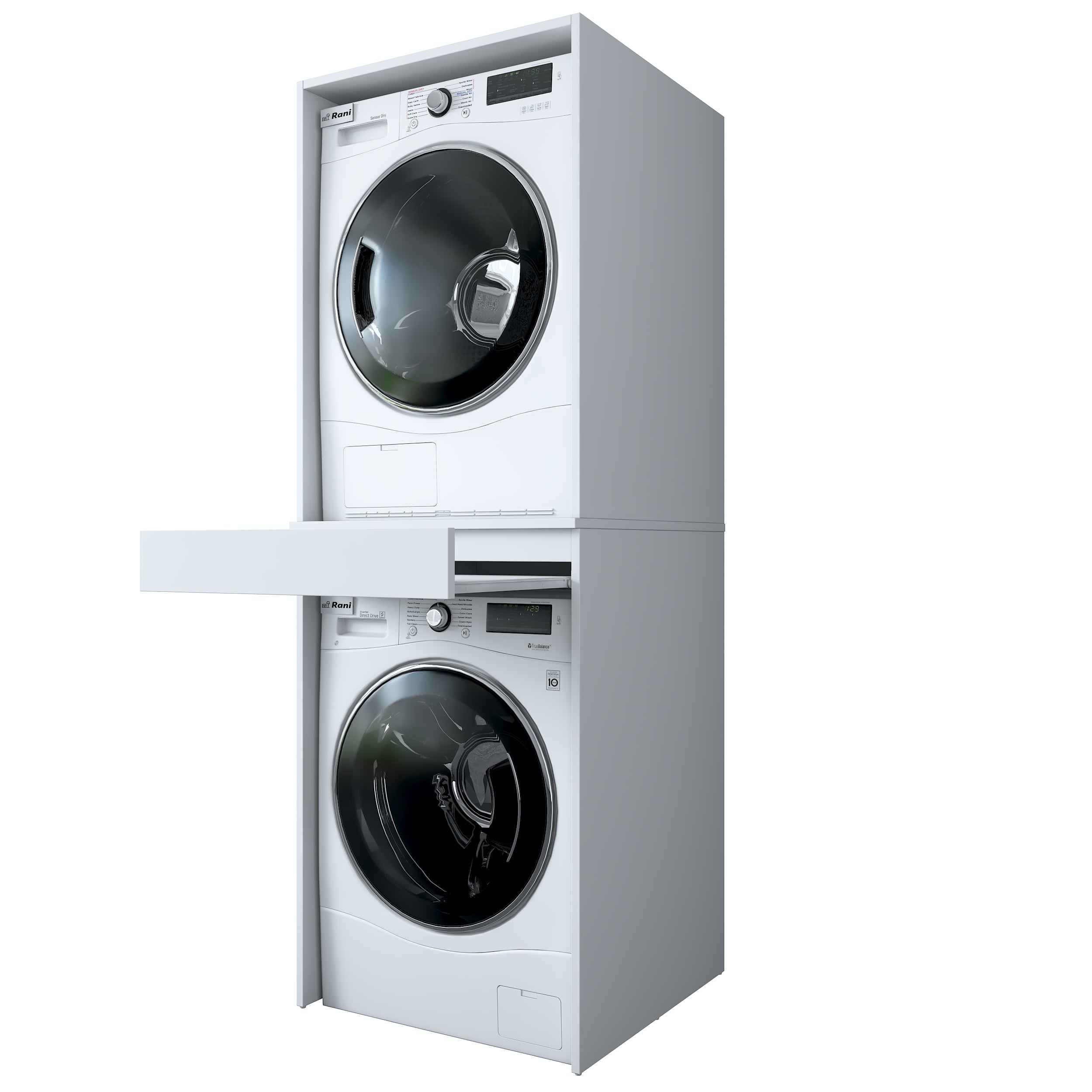 Rani KD113 Çamaşır Ve Kurutma Makinesi Dolabı Çekmeceli Banyo Dolabı Beyaz