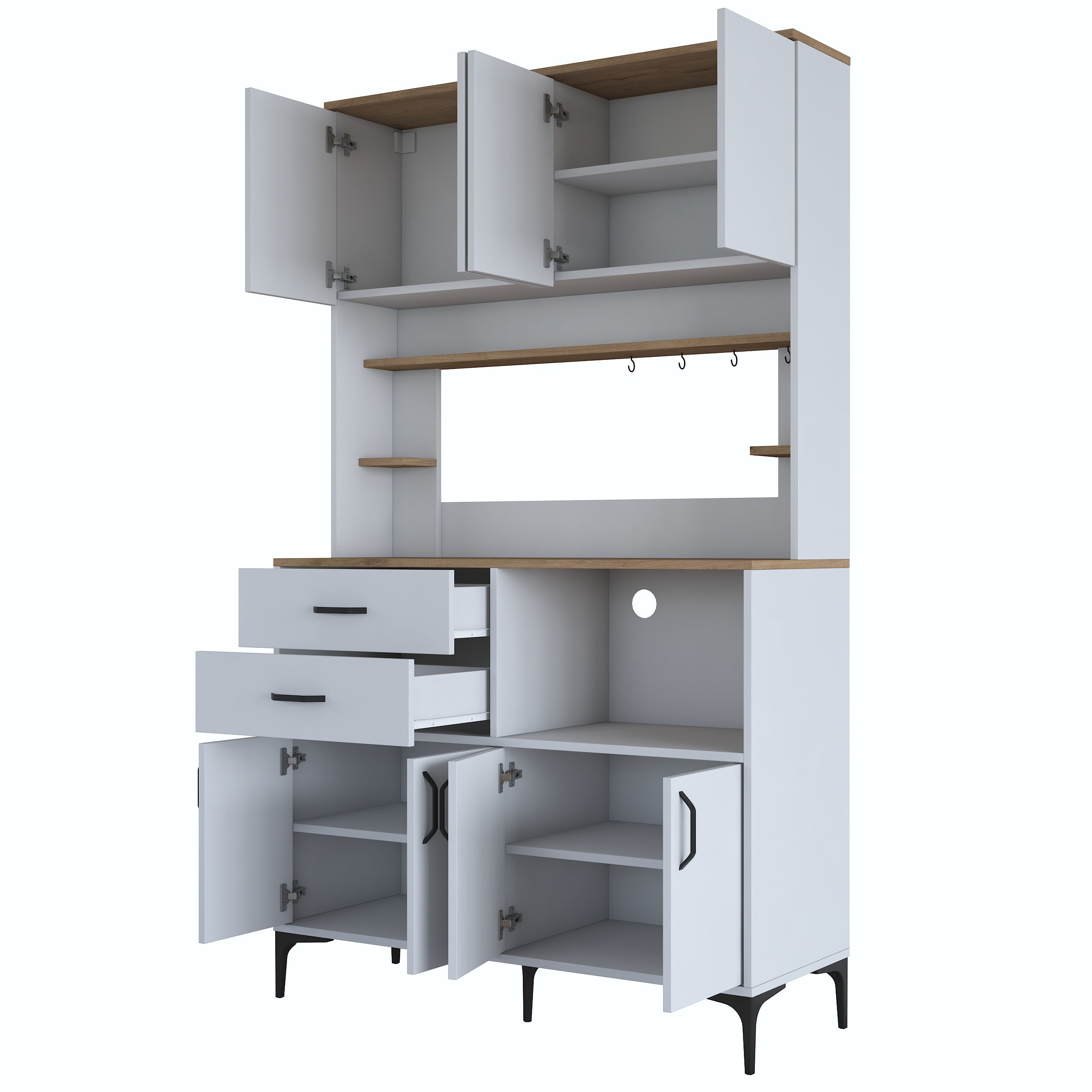 Rani JE208 Çok Amaçlı Dolap 8 Kapaklı 2 Çekmeceli Kiler Mutfak Dolabı