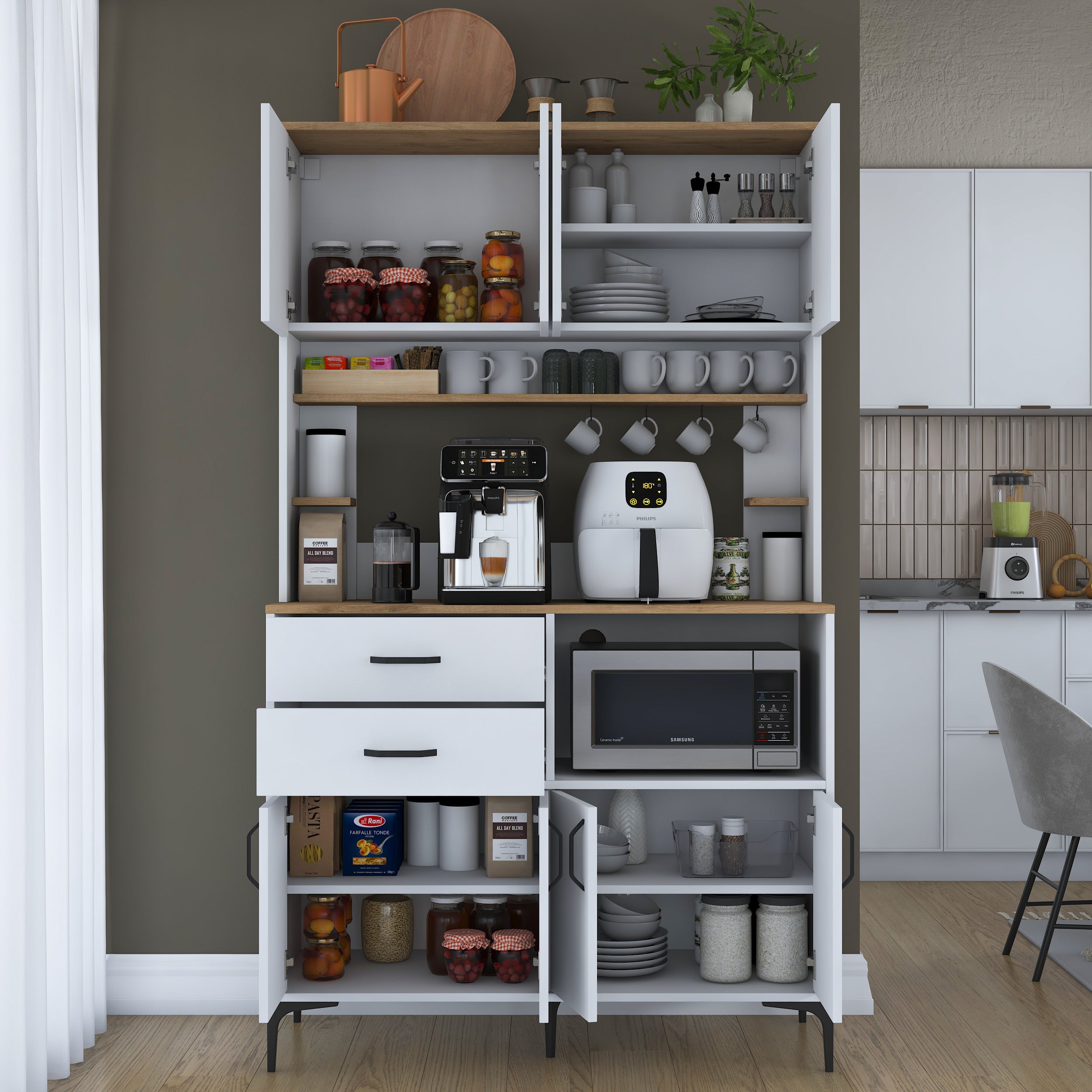 Rani JE208 Çok Amaçlı Dolap 8 Kapaklı 2 Çekmeceli Kiler Mutfak Dolabı