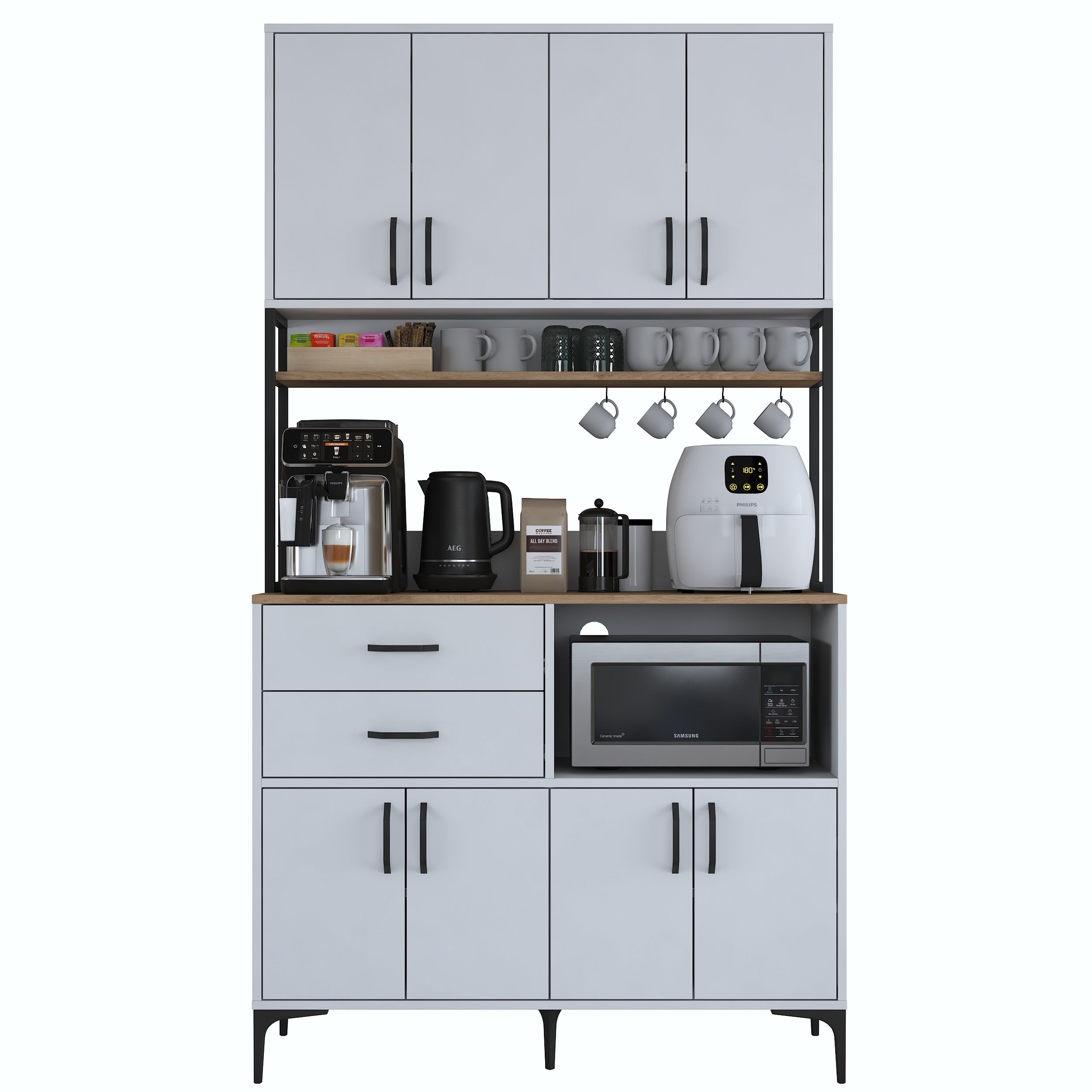 Rani JE209 Çok Amaçlı Dolap 8 Kapaklı 2 Çekmeceli Raflı Kiler Mutfak D