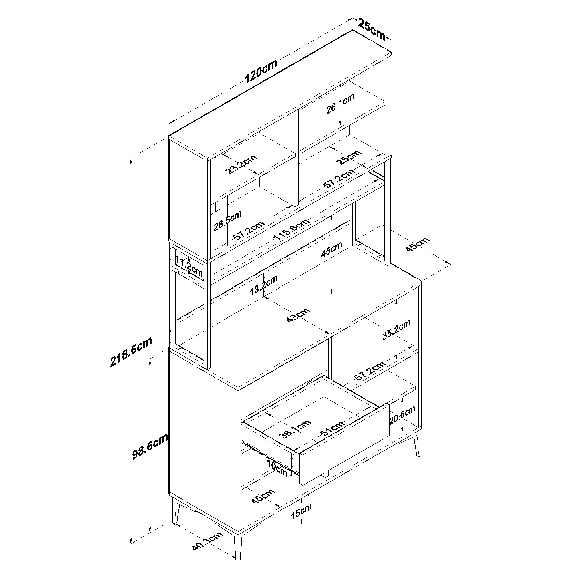 Rani JE209 Çok Amaçlı Dolap 8 Kapaklı 2 Çekmeceli Raflı Kiler Mutfak Dolabı Beyaz - Sepet Ceviz