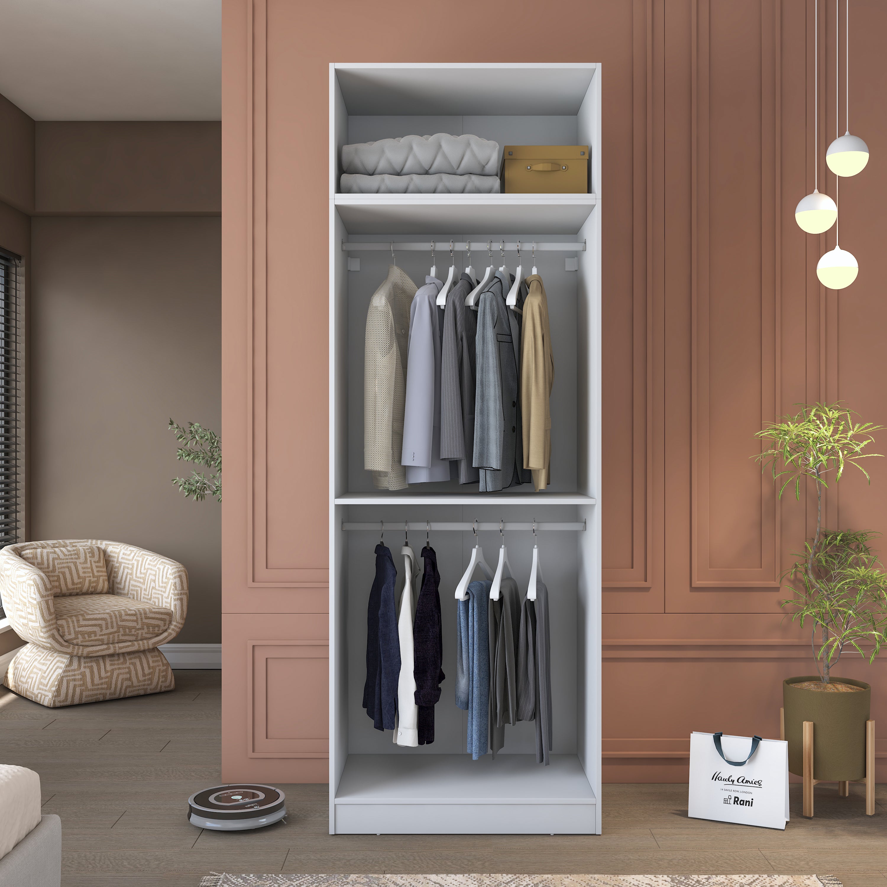 Rani BA209 Gardırop 4 Kapaklı Raflı 2 Askılı Elbise Dolabı Beyaz