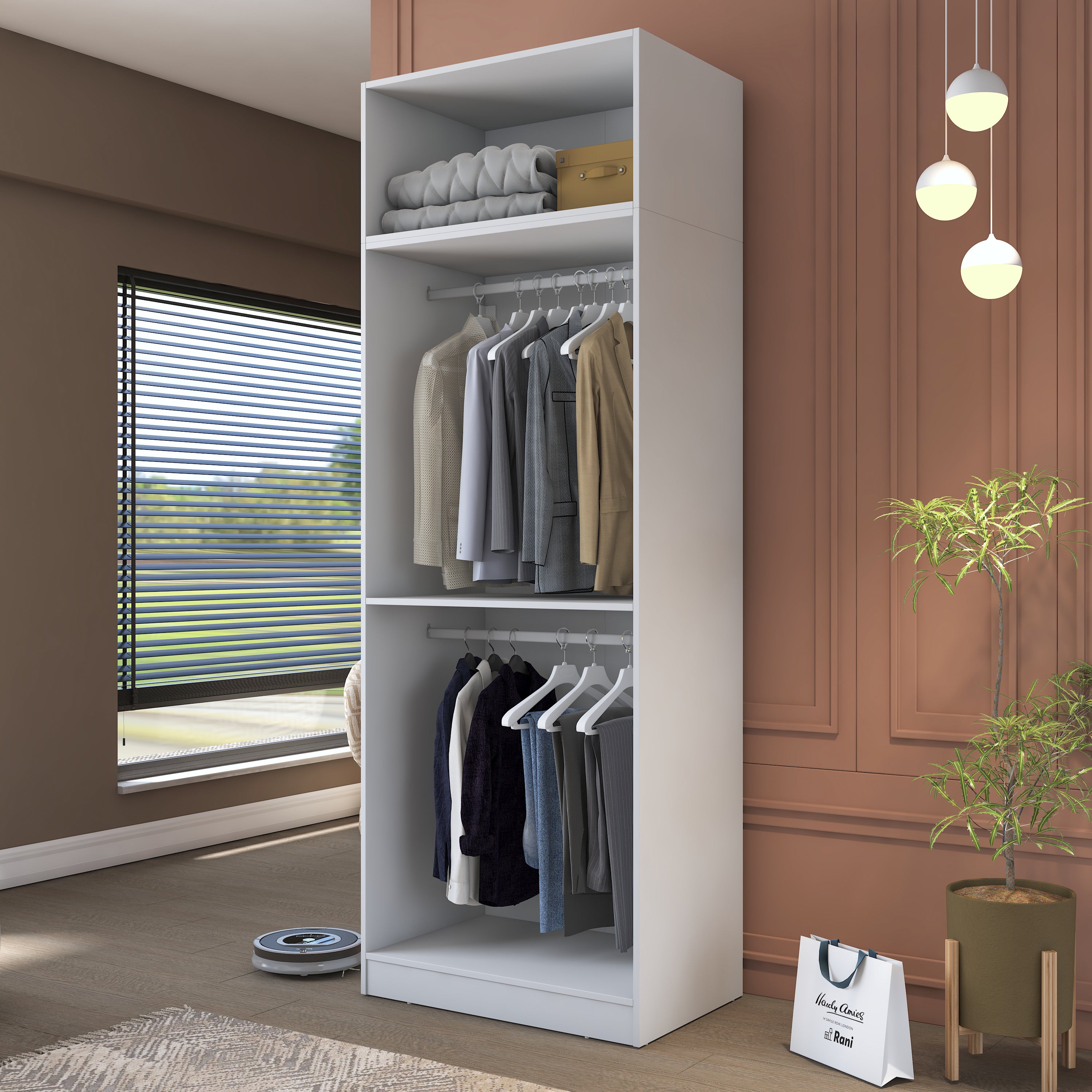 Rani BA209 Gardırop 4 Kapaklı Raflı 2 Askılı Elbise Dolabı Beyaz
