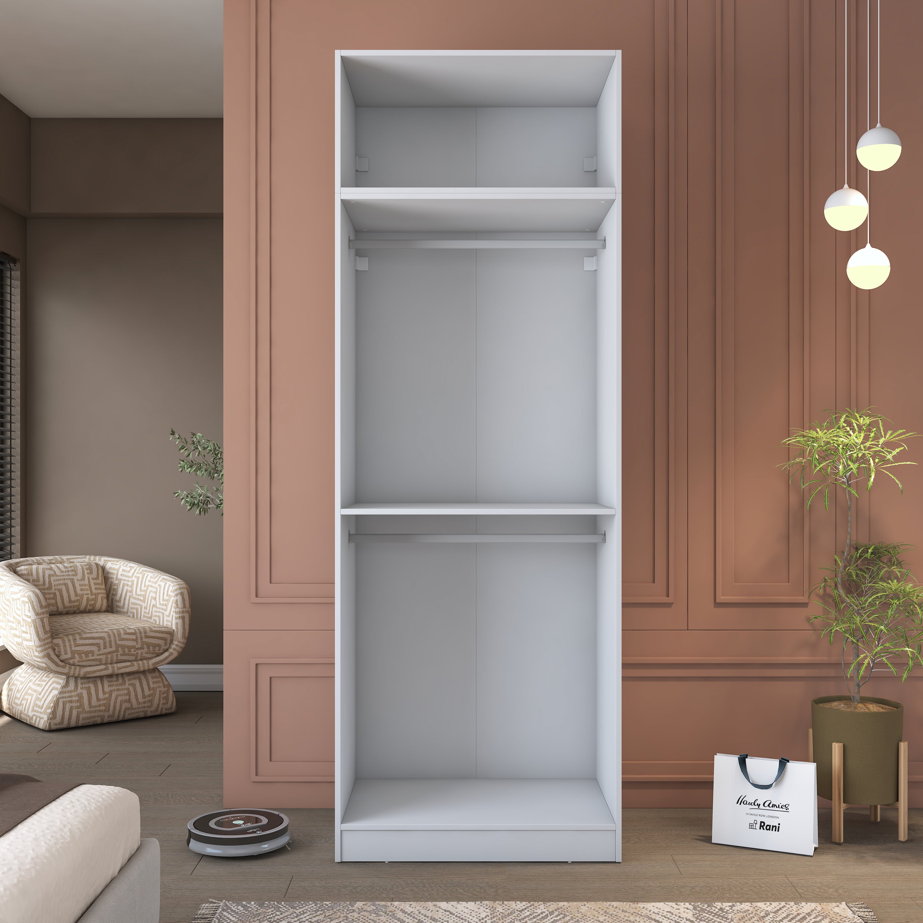 Rani BA209 Gardırop 4 Kapaklı Raflı 2 Askılı Elbise Dolabı Beyaz