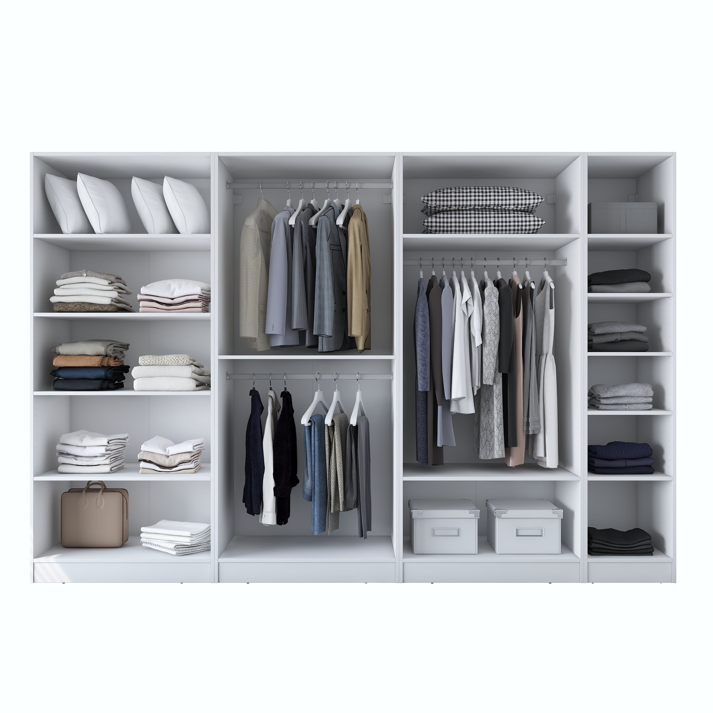 Rani BA193 Membran Kapaklı Gardırop 12 Raflı 3 Askılı 7 Kapaklı Elbise Dolabı Beyaz