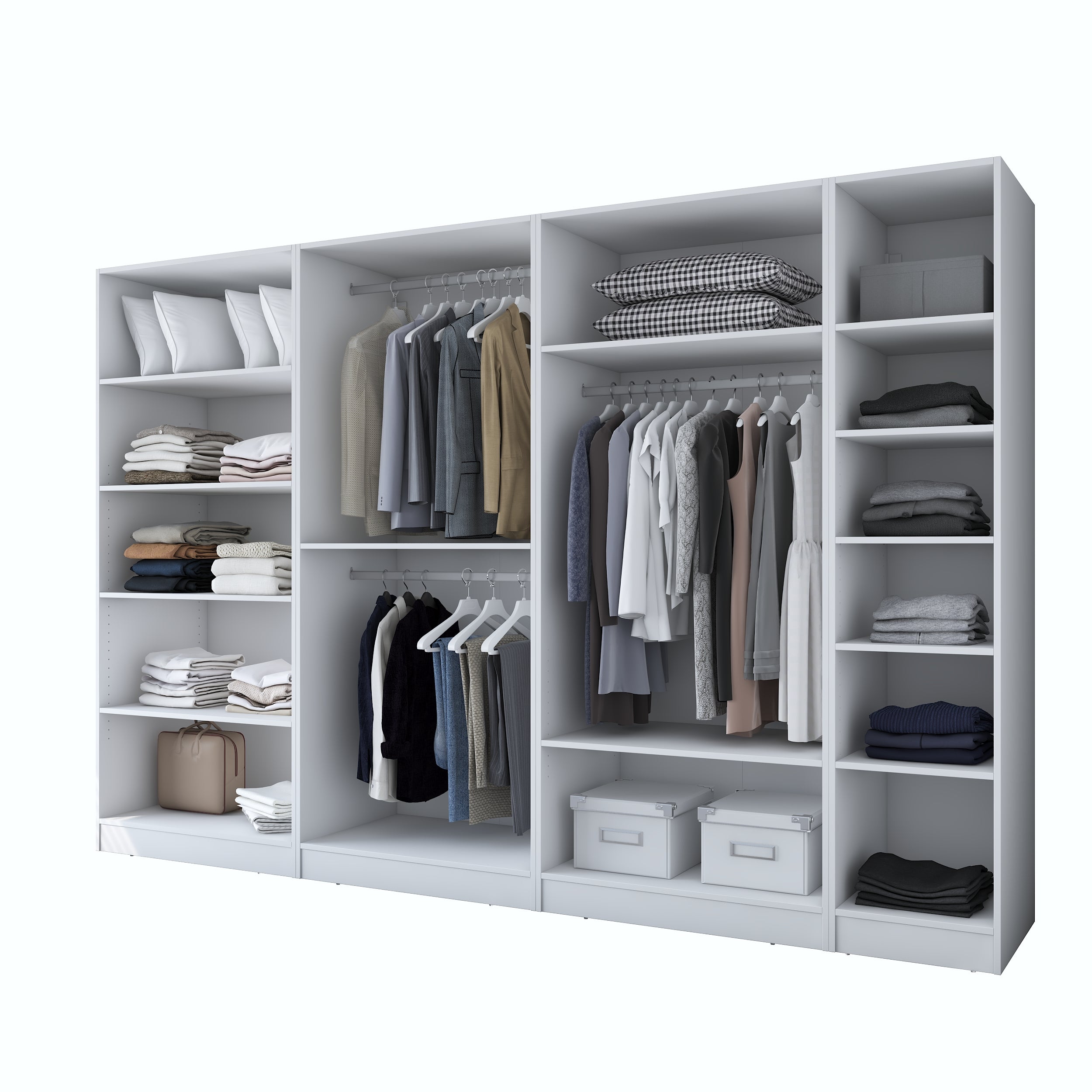 Rani BA193 Membran Kapaklı Gardırop 12 Raflı 3 Askılı 7 Kapaklı Elbise Dolabı Beyaz