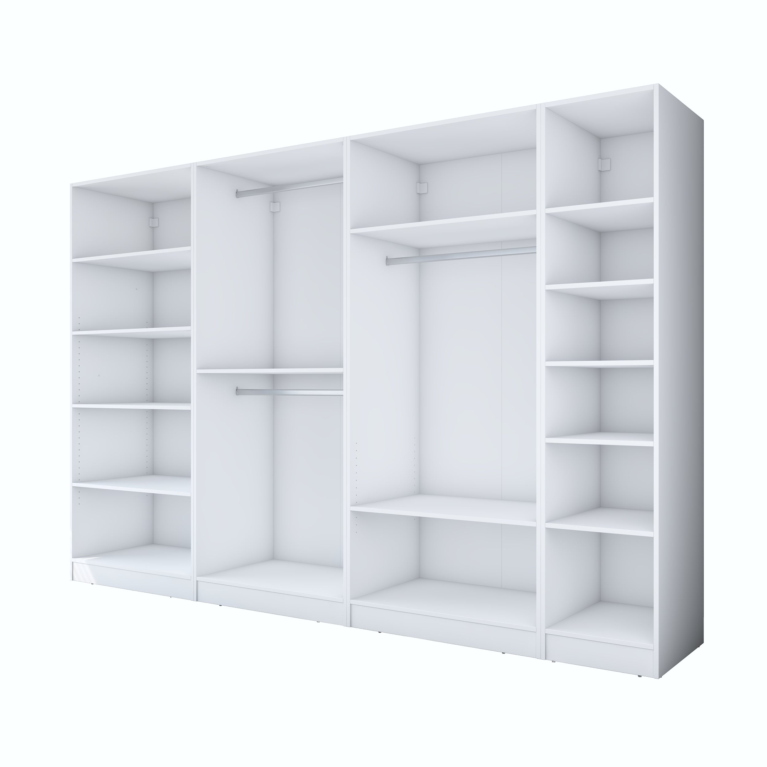 Rani BA193 Membran Kapaklı Gardırop 12 Raflı 3 Askılı 7 Kapaklı Elbise Dolabı Beyaz