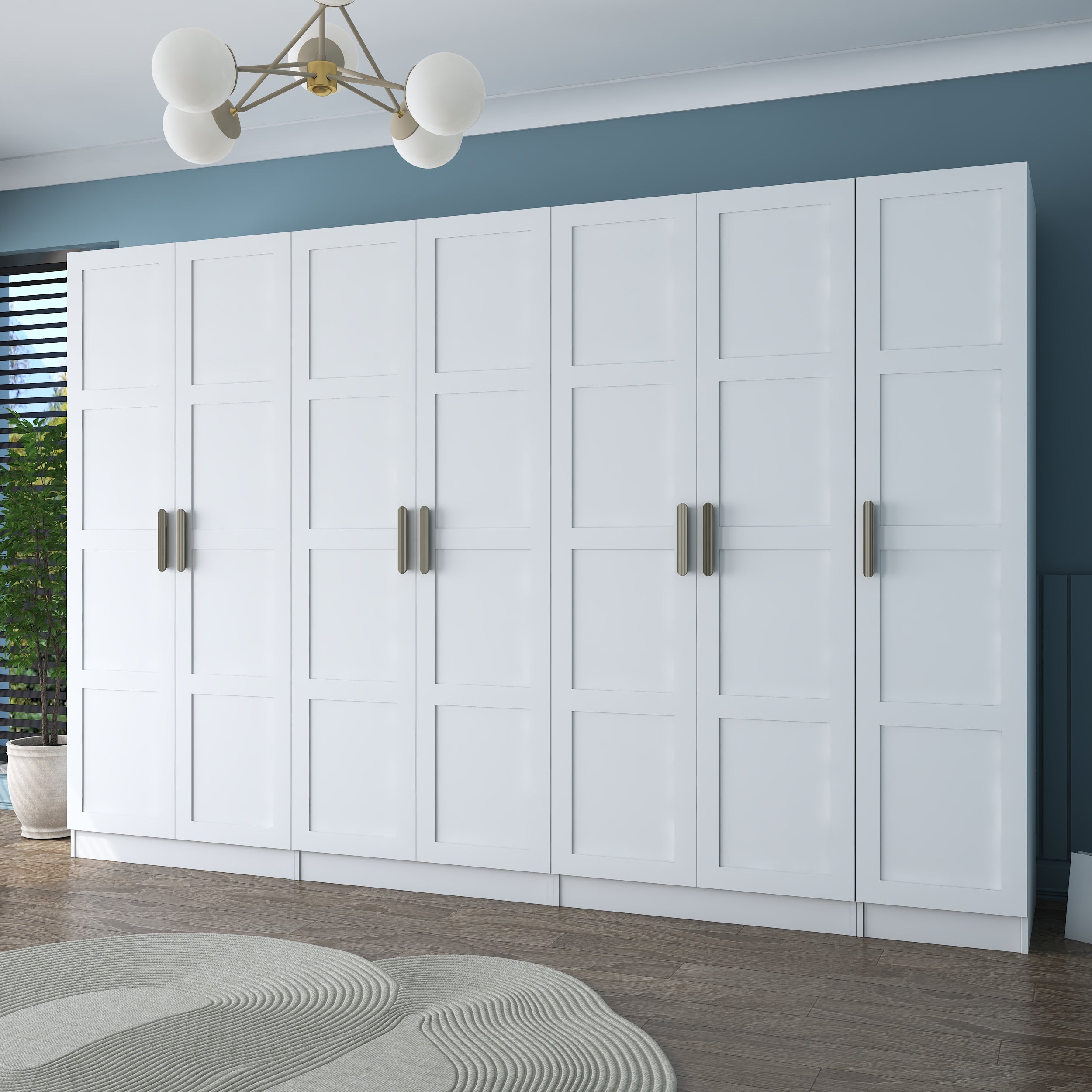 Rani BA193 Membran Kapaklı Gardırop 12 Raflı 3 Askılı 7 Kapaklı Elbise Dolabı Beyaz