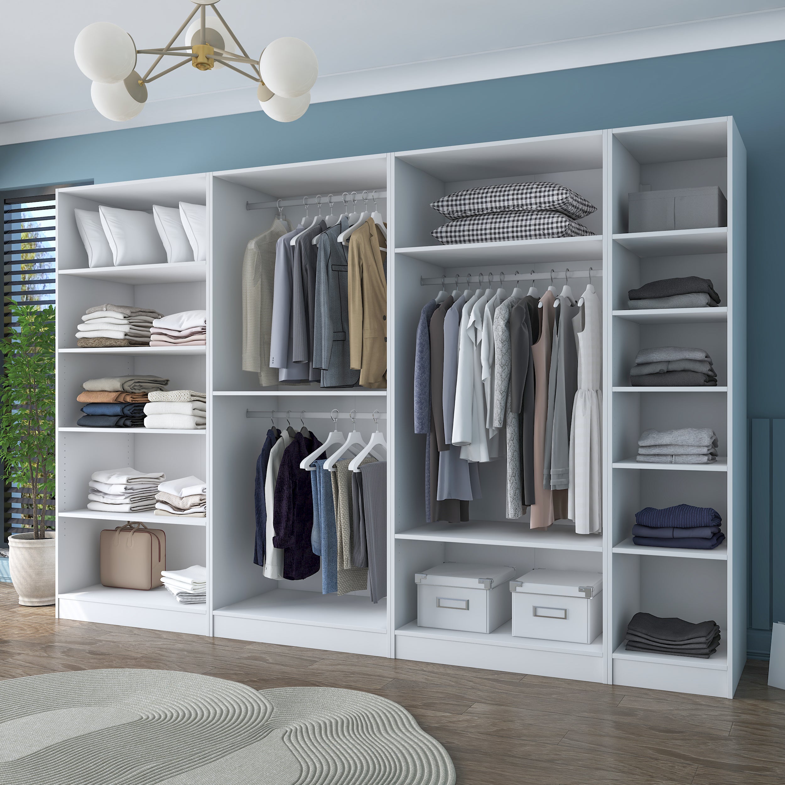 Rani BA193 Membran Kapaklı Gardırop 12 Raflı 3 Askılı 7 Kapaklı Elbise Dolabı Beyaz