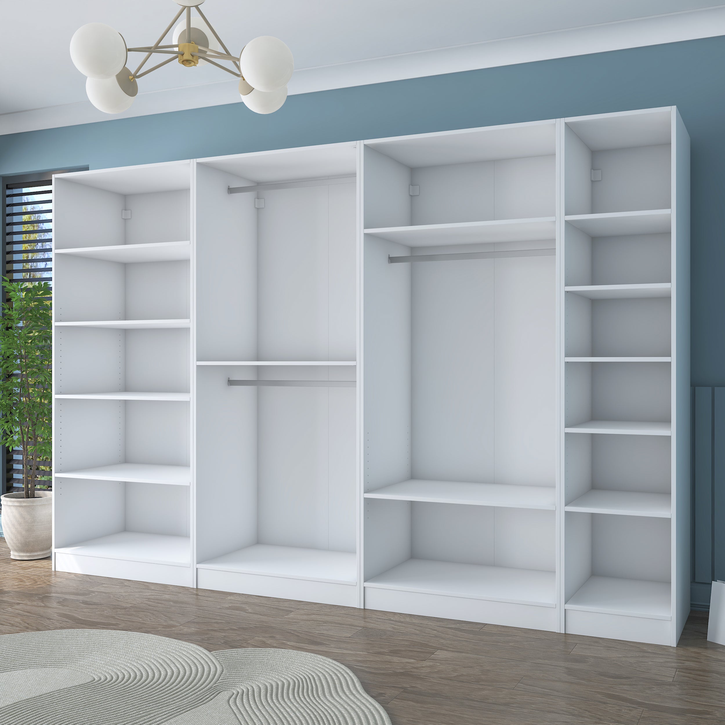 Rani BA193 Membran Kapaklı Gardırop 12 Raflı 3 Askılı 7 Kapaklı Elbise Dolabı Beyaz