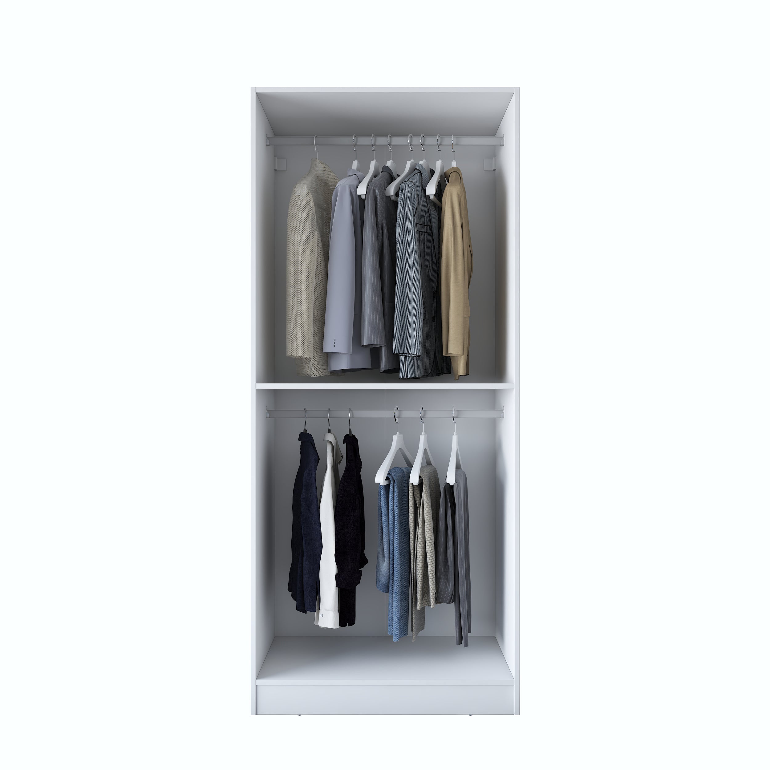 Rani BA179 Membran Kapaklı Gardırop Raflı 2 Askılı 2 Kapaklı Elbise Dolabı Beyaz