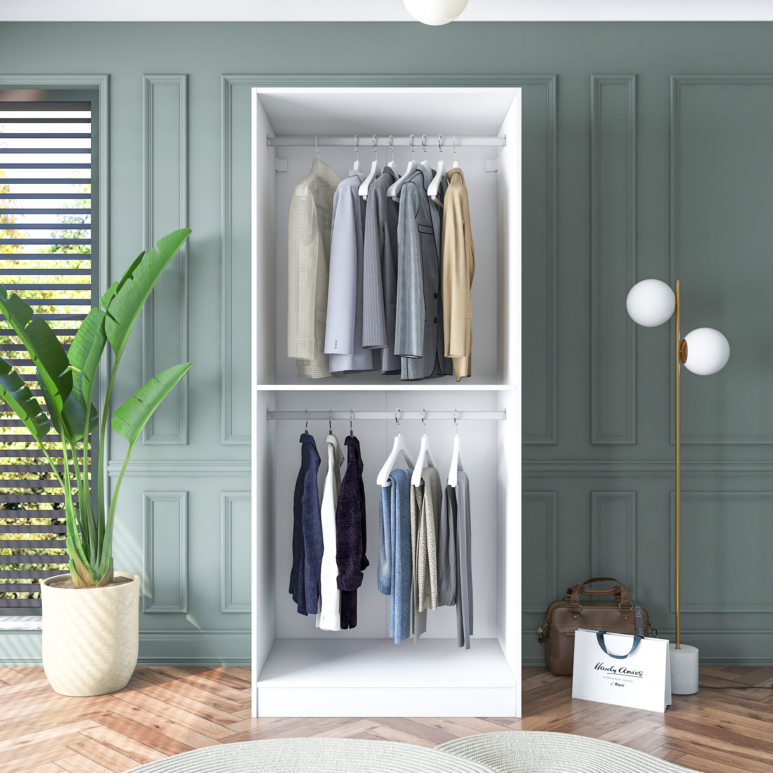 Rani BA179 Membran Kapaklı Gardırop Raflı 2 Askılı 2 Kapaklı Elbise Dolabı Beyaz