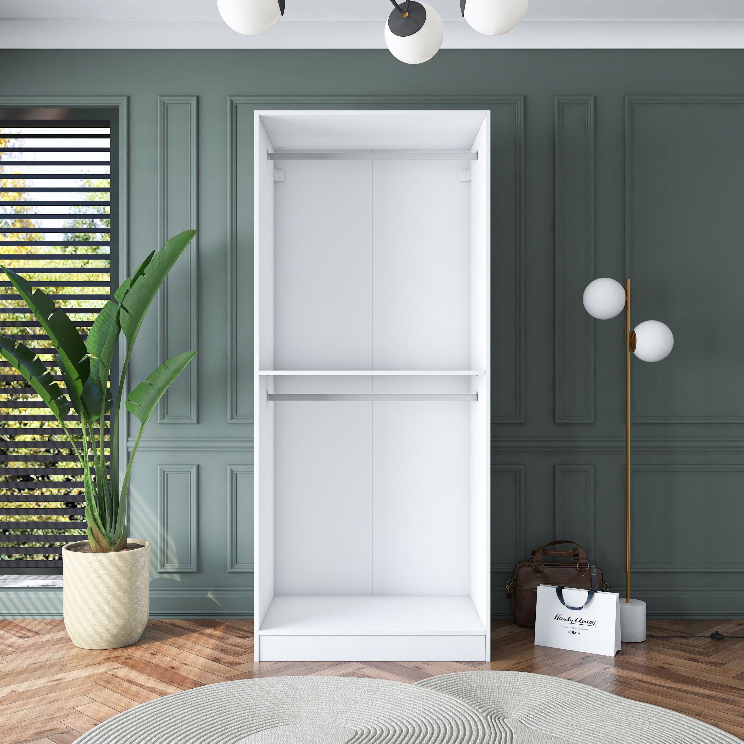 Rani BA179 Membran Kapaklı Gardırop Raflı 2 Askılı 2 Kapaklı Elbise Dolabı Beyaz