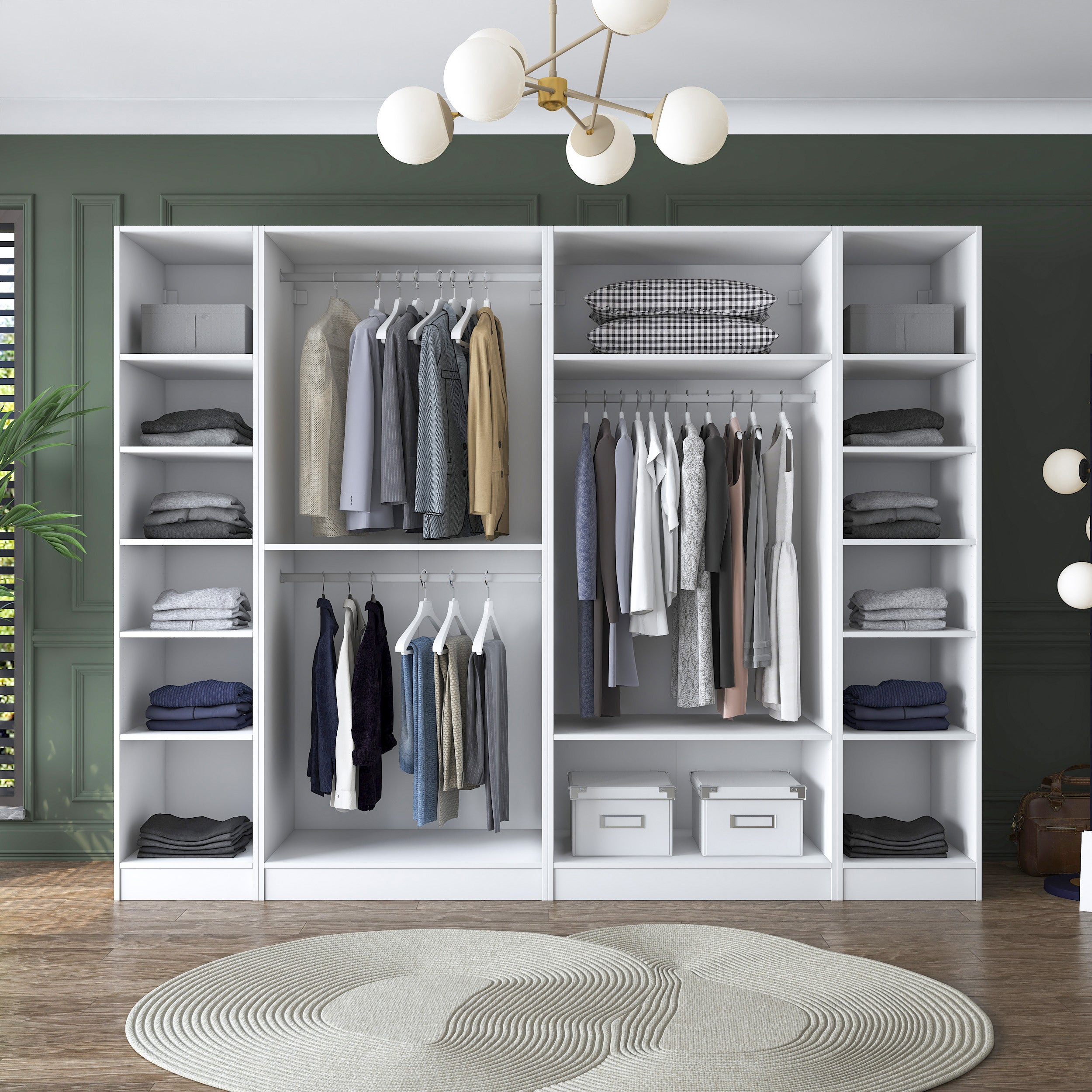 Rani BA157 Geniş Gardırop Elbise Dolabı 6 Kapaklı 14 Raflı 3 Askılı Modüler Dolap Beyaz
