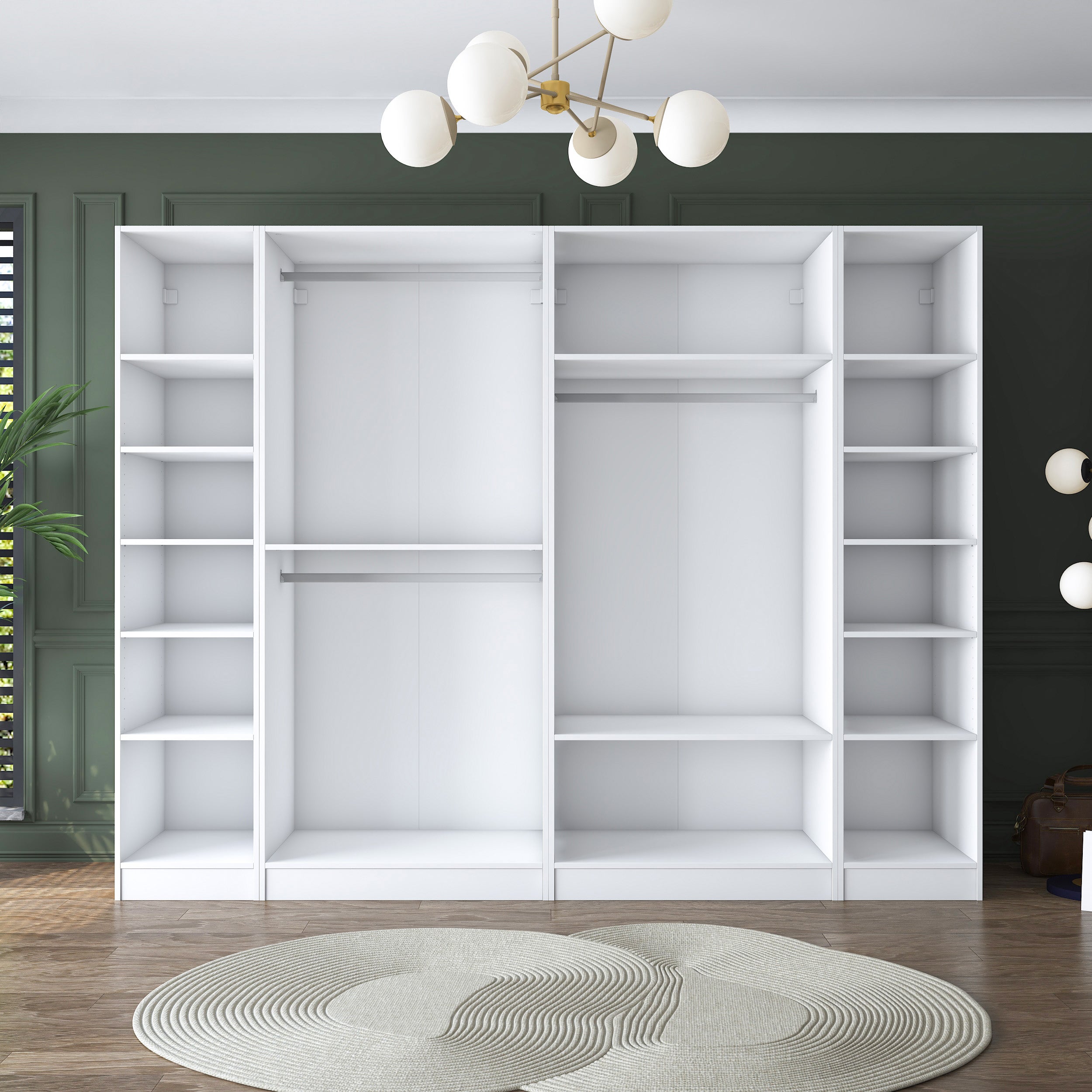 Rani BA157 Geniş Gardırop Elbise Dolabı 6 Kapaklı 14 Raflı 3 Askılı Modüler Dolap Beyaz