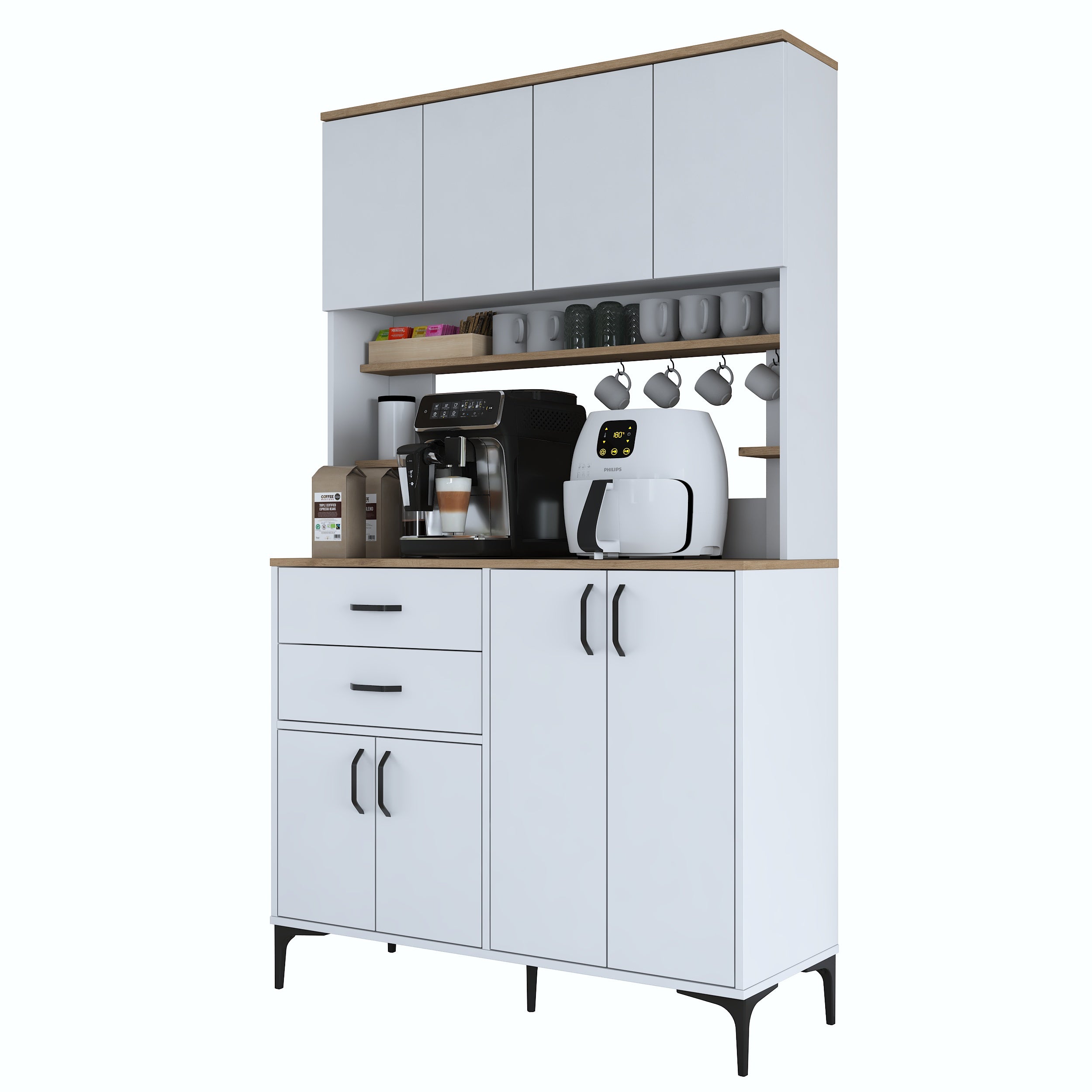 Rani JE212 Kahve Köşesi Çok Amaçlı Dolap 8 Kapaklı 2 Çekmeceli Raflı K