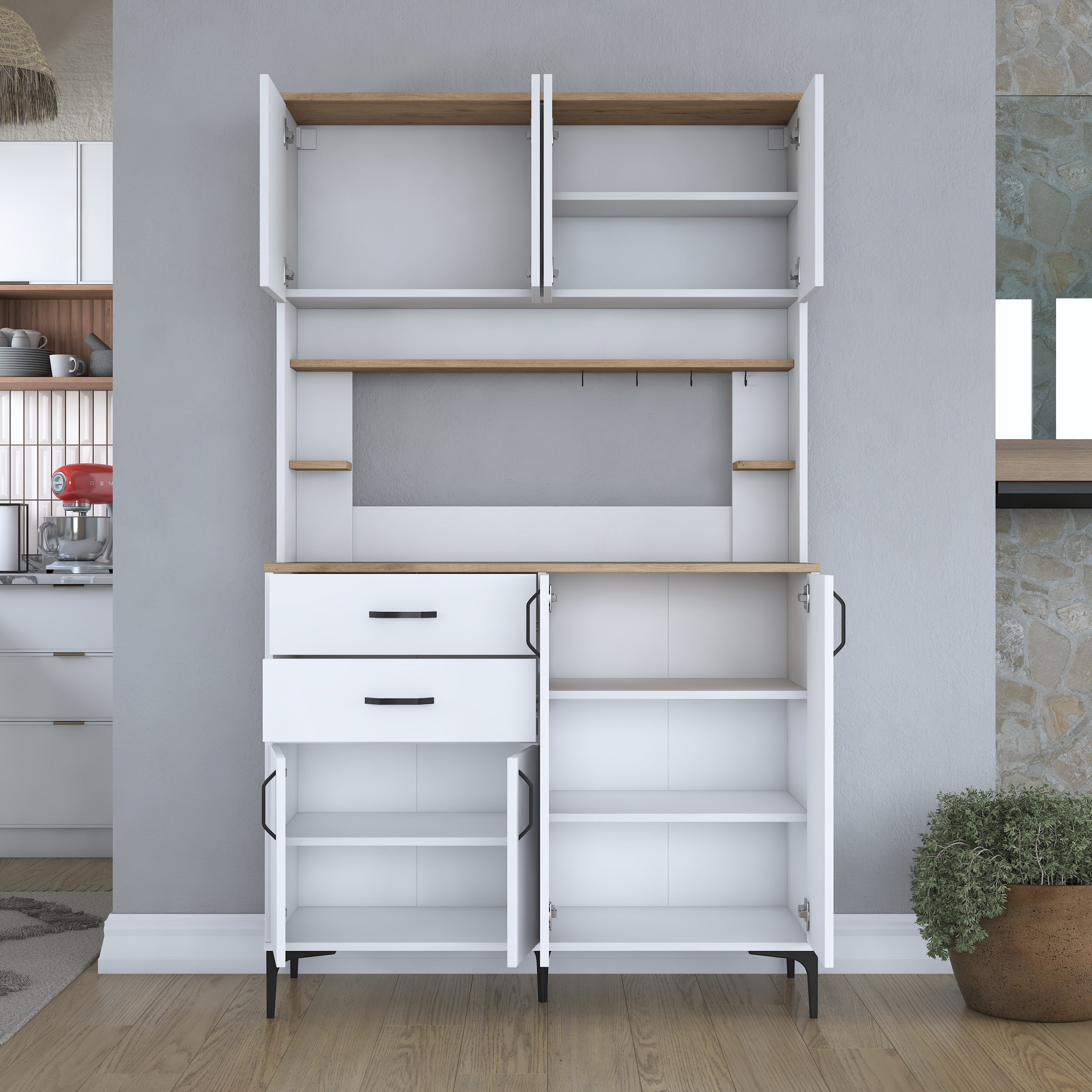 Rani JE212 Kahve Köşesi Çok Amaçlı Dolap 8 Kapaklı 2 Çekmeceli Raflı K